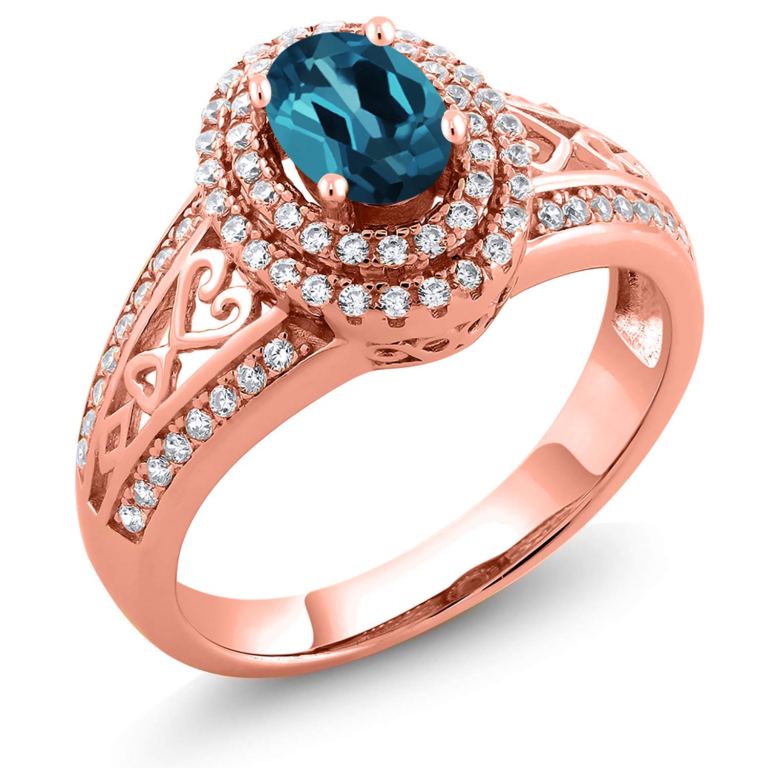 1.46 Ct Oval London Blue Topaz Ring - 18K Rose Gold Plated Sterling Silver - Gem Stone King - Elegant Jewelry for Engagement, Wedding & Special Occasions