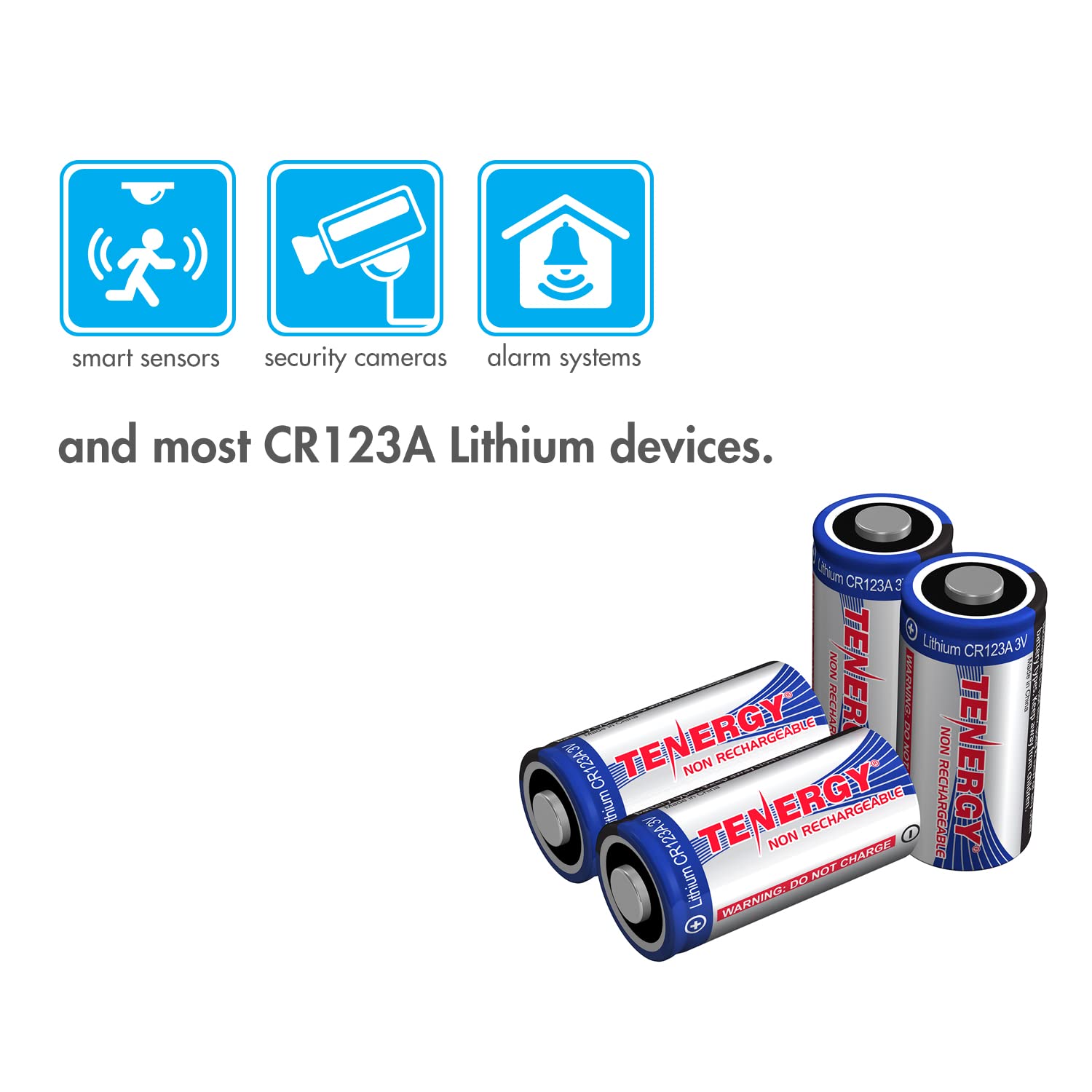 Tenergy 3V CR123A Lithium Battery - 1500mAh High Performance, UL Certified & PTC Protected - 24 Pack Non-Rechargeable Batteries for Cameras, Smart Sensors, Flashlights, and Home Security Systems