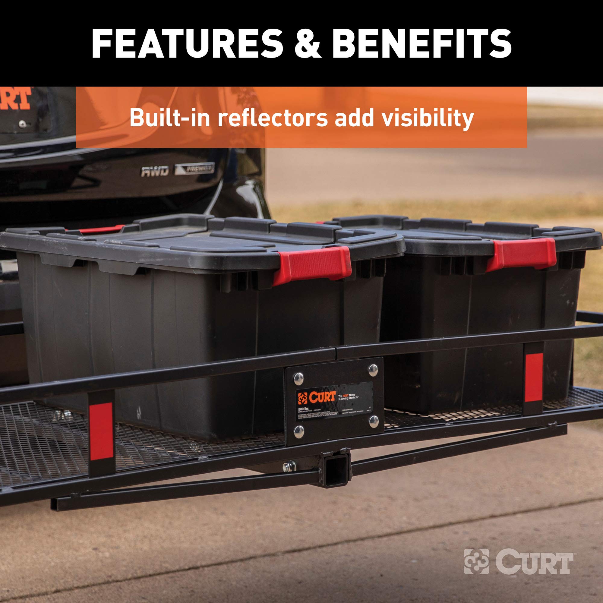 CURT 18150 60 x 20-Inch Black Steel Basket Hitch Cargo Carrier - 500 lbs Capacity, 2-in Fixed Shank - Perfect for Truck, SUV & RV Hauling | Heavy-Duty Cargo Transport for Camping, Road Trips & Outdoor Adventures