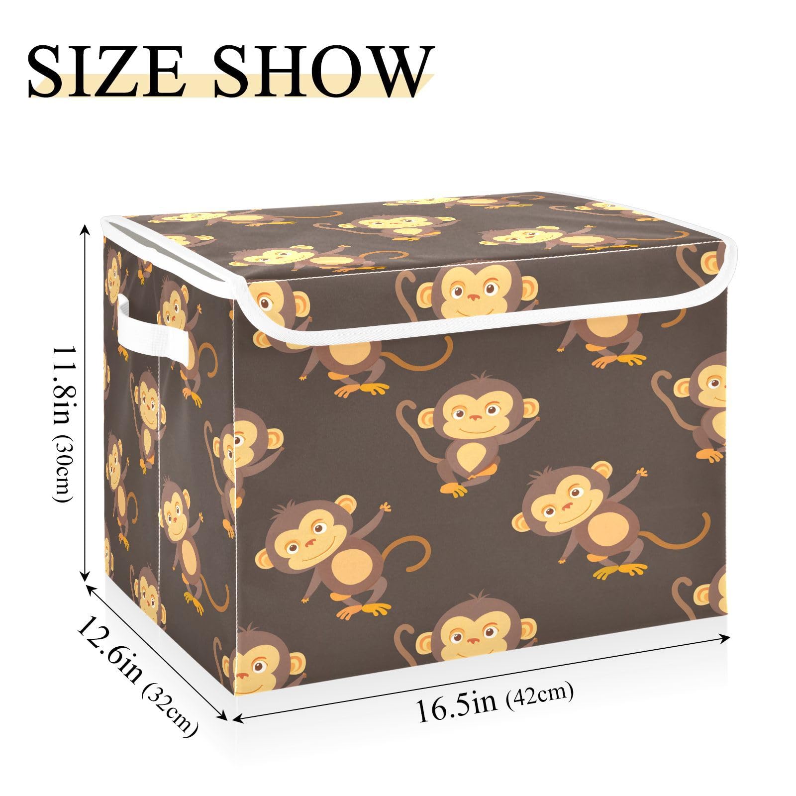 Monkey Print Fabric Foldable Storage Bins with Lids - Collapsible Closet Organizer Baskets for Bedroom, Office & Home Organization | Perfect for Toys, Clothes & Seasonal Storage