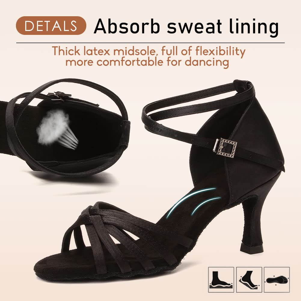 HROYL Women's Latin Dance Shoes - Professional Satin Ballroom Salsa Shoes for Practice & Performance (EM-213) | Perfect for Salsa, Tango, Cha-Cha & Wedding Dance Events