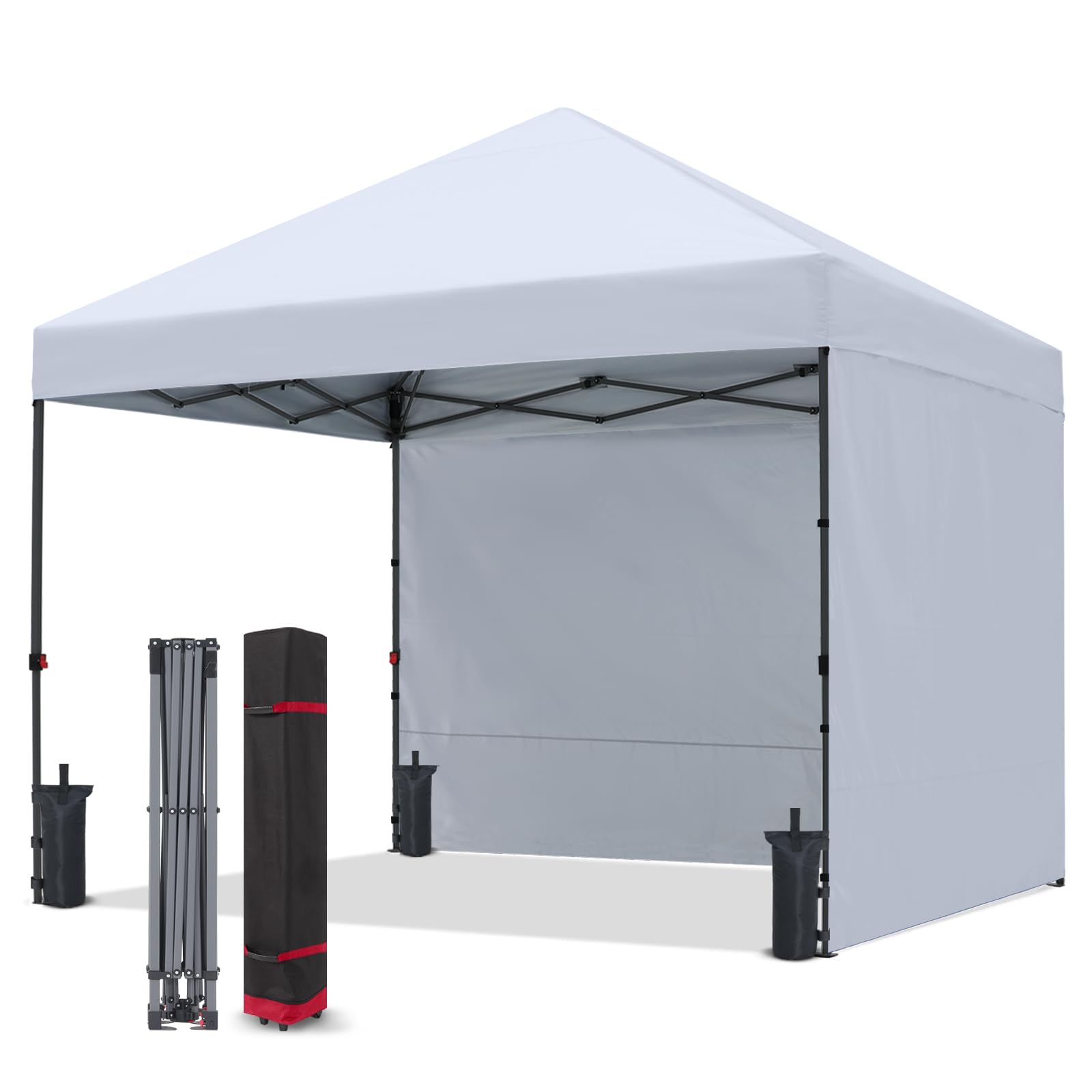 COOSHADE 10x10 Pop Up Canopy Tent with 2 Sidewalls - Instant Outdoor Shade Shelter for Camping, Beach, Picnics & Backyard Parties (White)