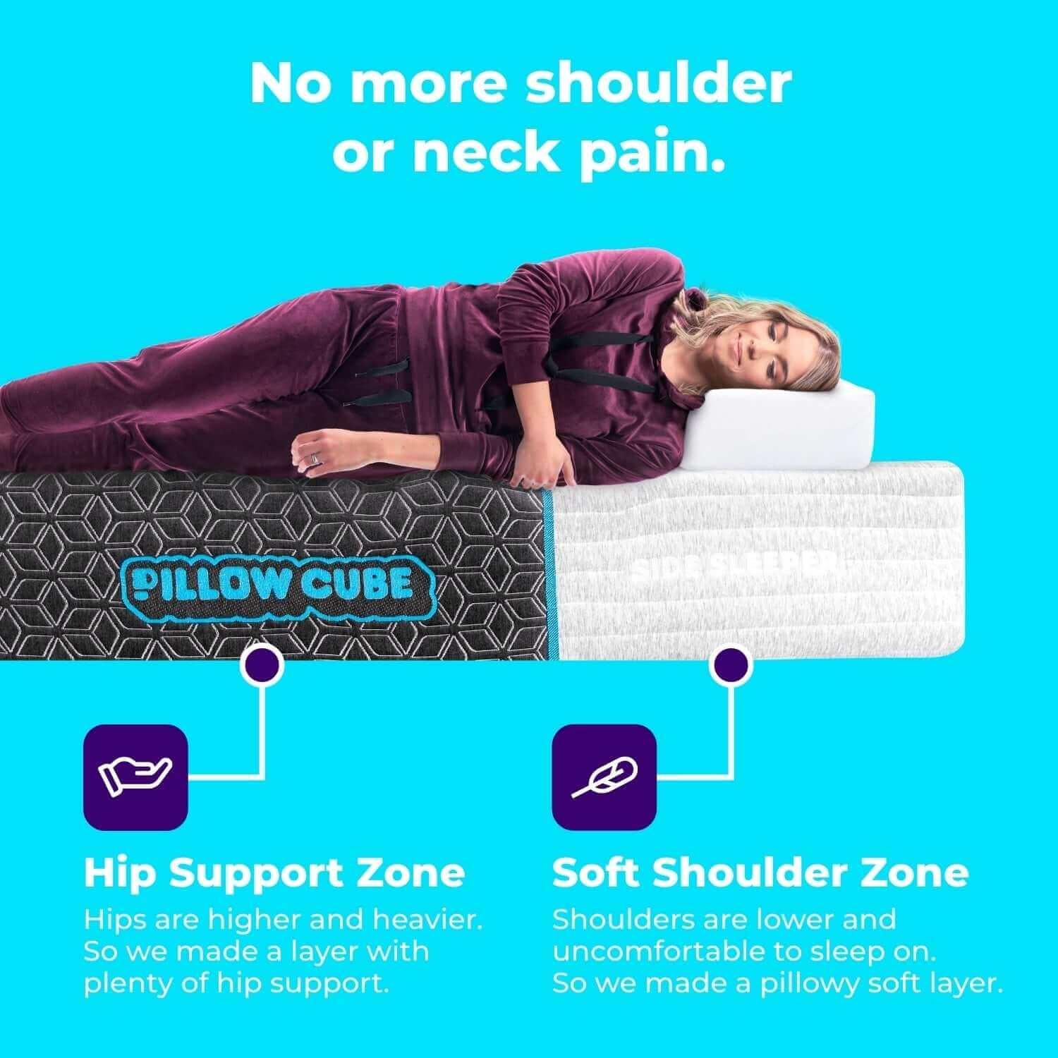 Pillow Cube Mattress Deluxe - Orthopedic Memory Foam Pillow for Side Sleepers, Neck Pain Relief - Perfect for Bed, Sofa & Travel Use