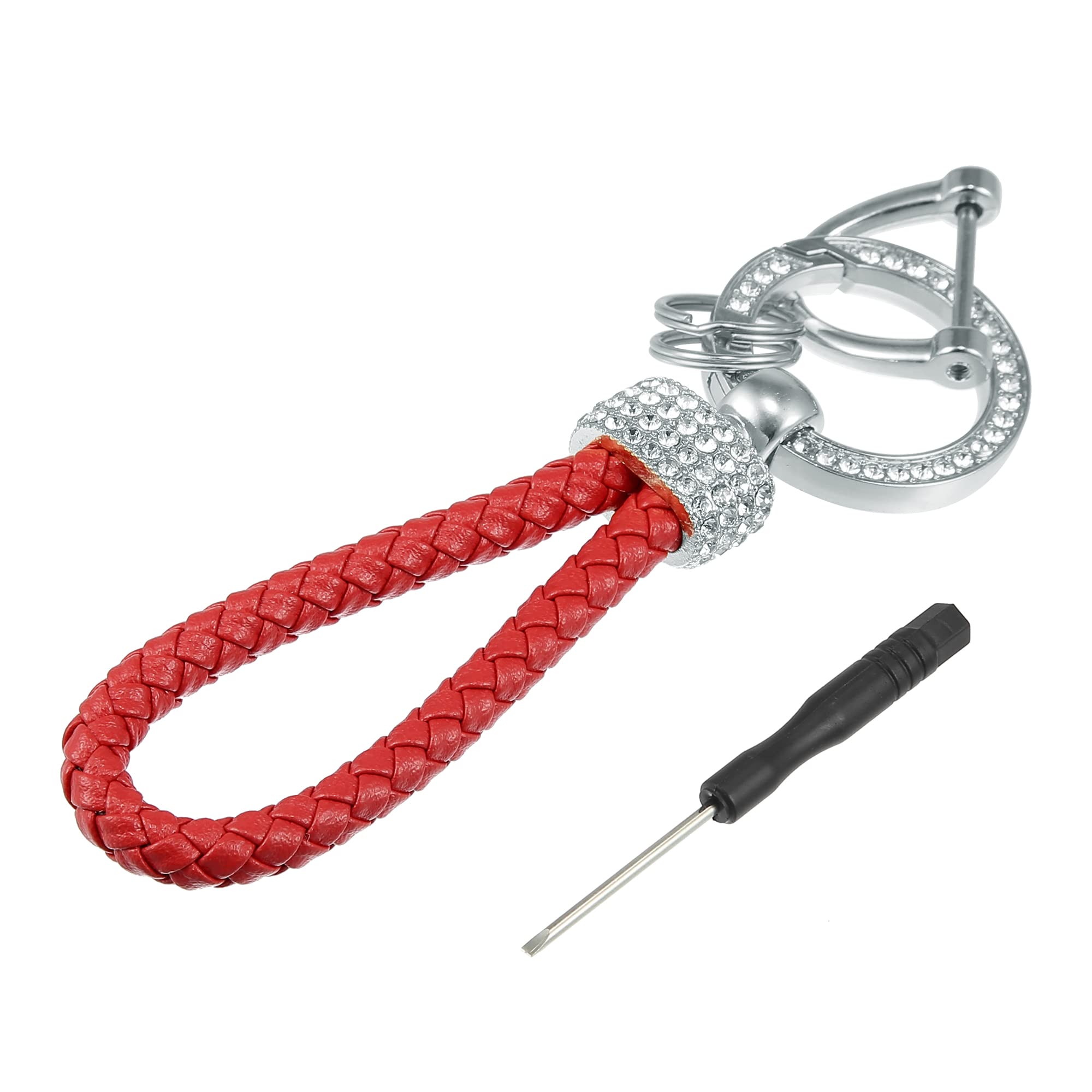 X AUTOHAUX Braided PU Leather Car Key Chain with 360° Rotatable D-Ring - Stylish Key Holder for Men & Women (Red) - Perfect for Key Organization, Car Keys, and Everyday Carry Accessories