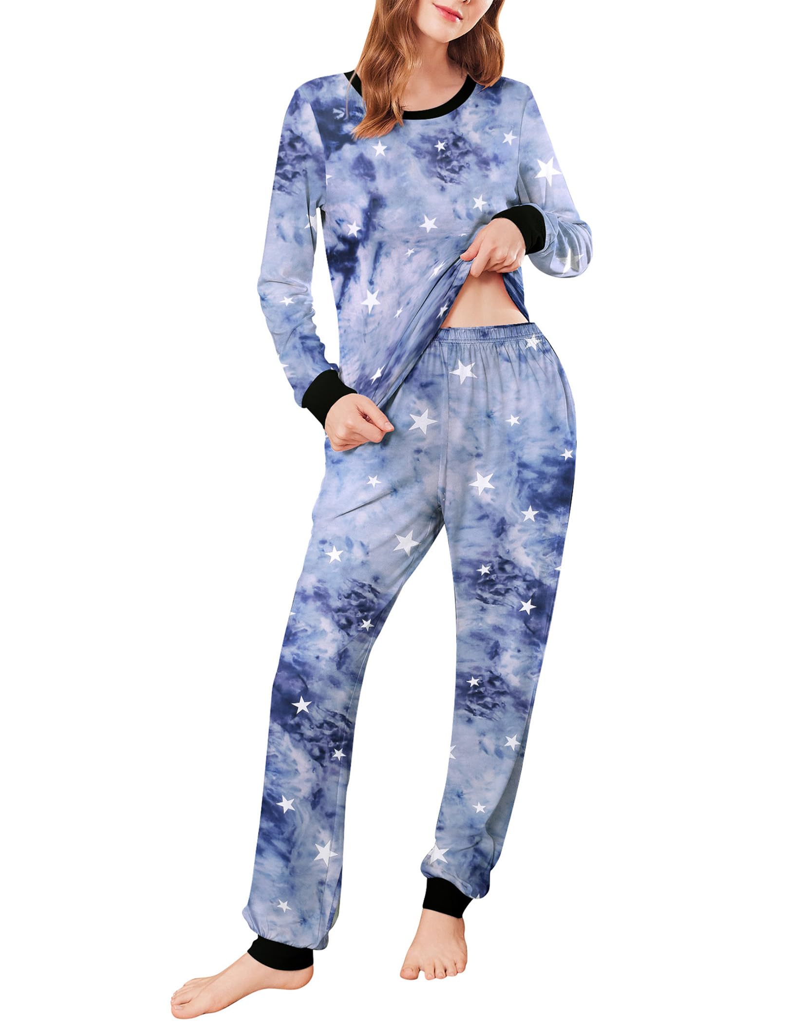 Ekouaer Women's Pajama Set - Soft Long Sleeve Top & Jogger Pants Lounge Outfit with Pockets | Cozy Sleepwear for Nighttime & Relaxing at Home
