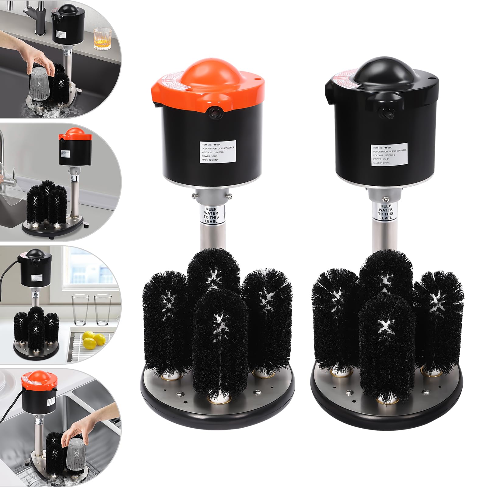 Commercial Electric Glass Washer Machine 110V - 5 Brush Professional Cup & Wine Glass Cleaner (800 Cups/Hour) for Hotels, Bars, Cafes & Catering Services | Fast US Stock (Red) | Perfect for High-Volume Glass Cleaning in Restaurants, Breweries & Event Venues