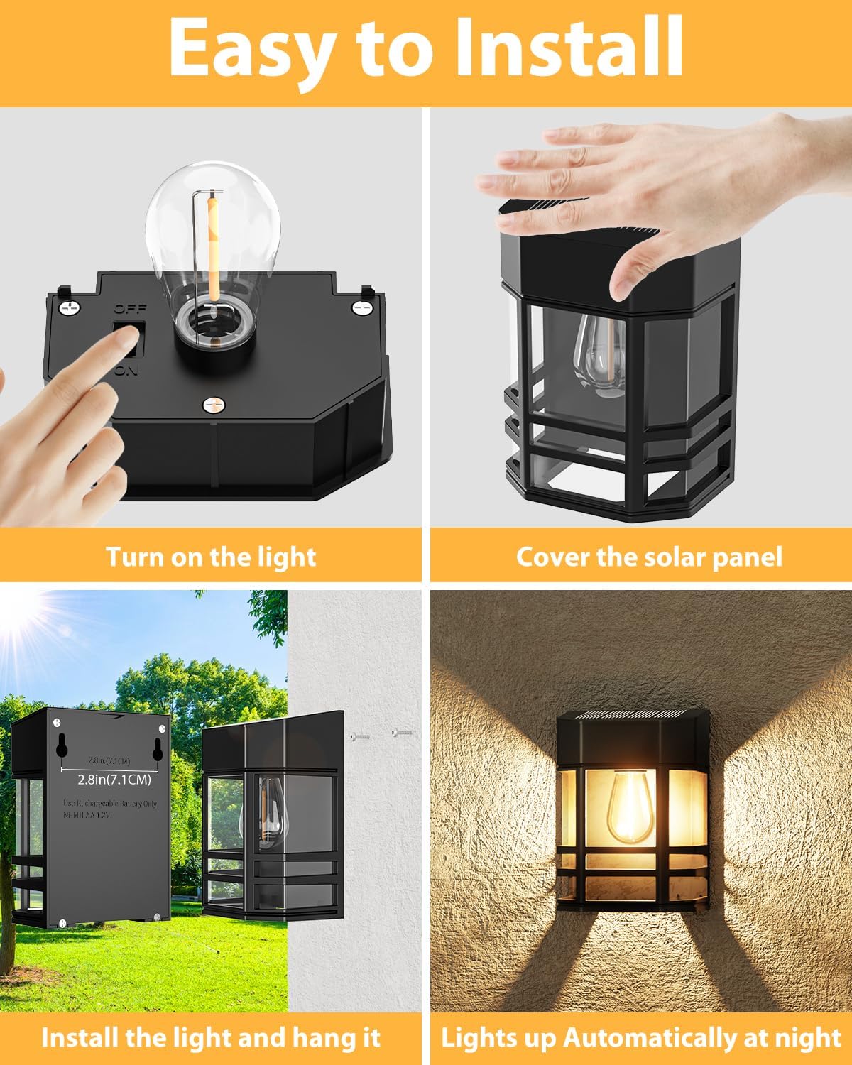 4 Pack Solar Fence Lights Outdoor Waterproof - Retro Solar Powered Deck Lights with Edison LED Bulbs, Warm White Solar Wall Lights for Garden, Patio, Yard & Post Decor | Perfect for Pathway Lighting, Landscape Accents & Evening Ambience