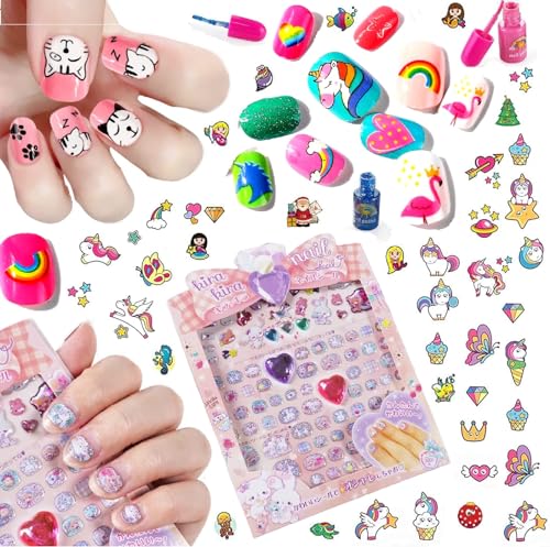 Super Toy Press On Nail Stickers for Kids & Girls - Fun Artificial Nail Art Designs for Parties, Playtime & Dress Up