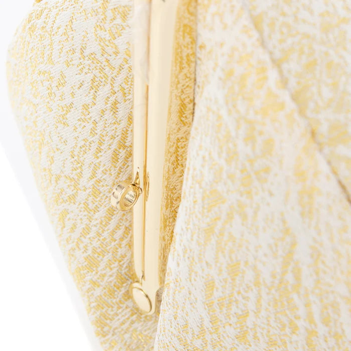Handmade Kyoto Nishijin Ori Small Pouch - Elegant Crumpled Gold & White Pattern | Japanese Cosmetic Makeup Bag, Gamaguchi Pouch for Travel Toiletry, Stationery & Bag Organizer | Perfect Gift for Women, Luxury Bag-in-Bag Accessory for Daily Use & Special Occasions