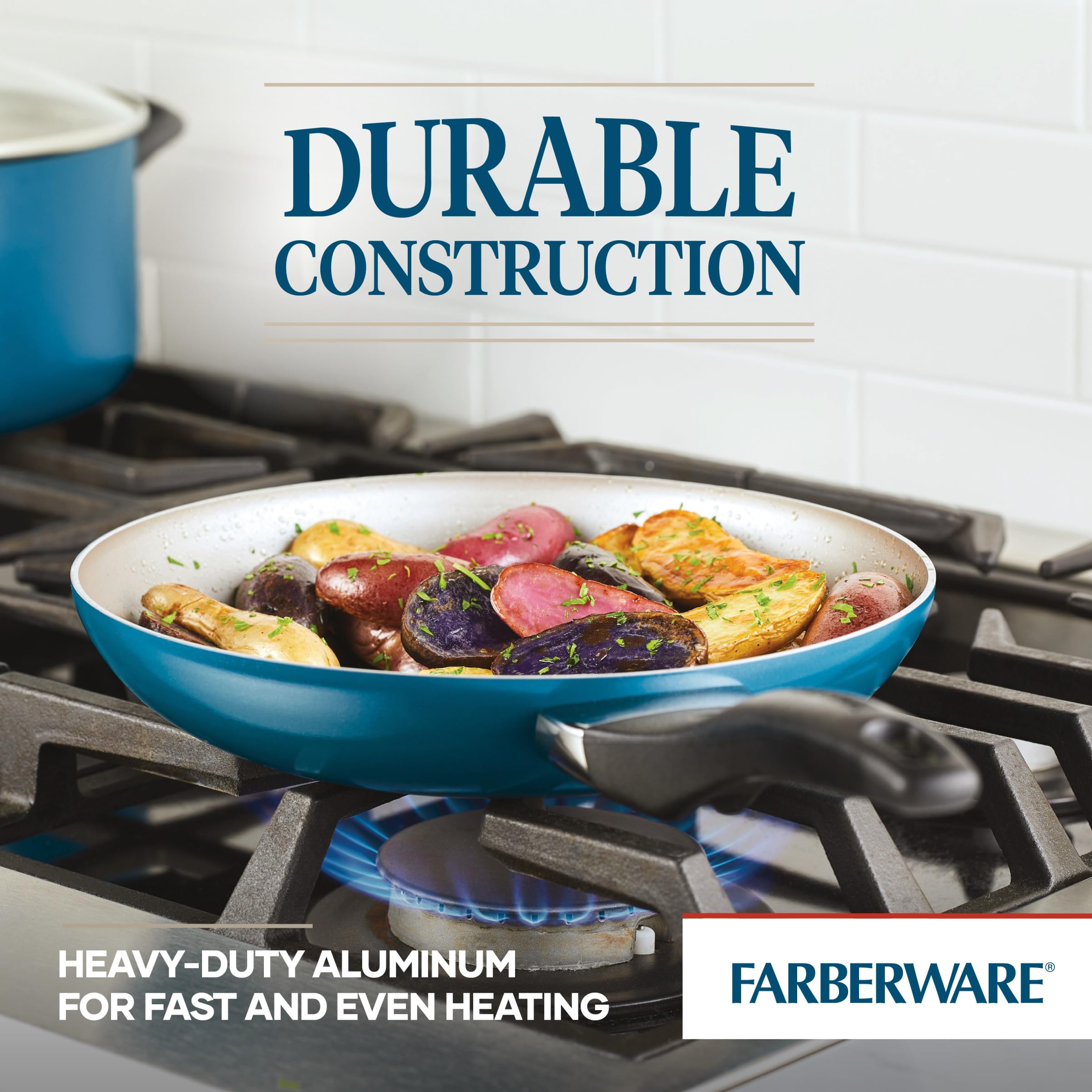 Farberware 15-Piece Nonstick Cookware Set - Dishwasher Safe Pots and Pans in Teal - Perfect for Family Cooking, Meal Prep & Everyday Kitchen Use