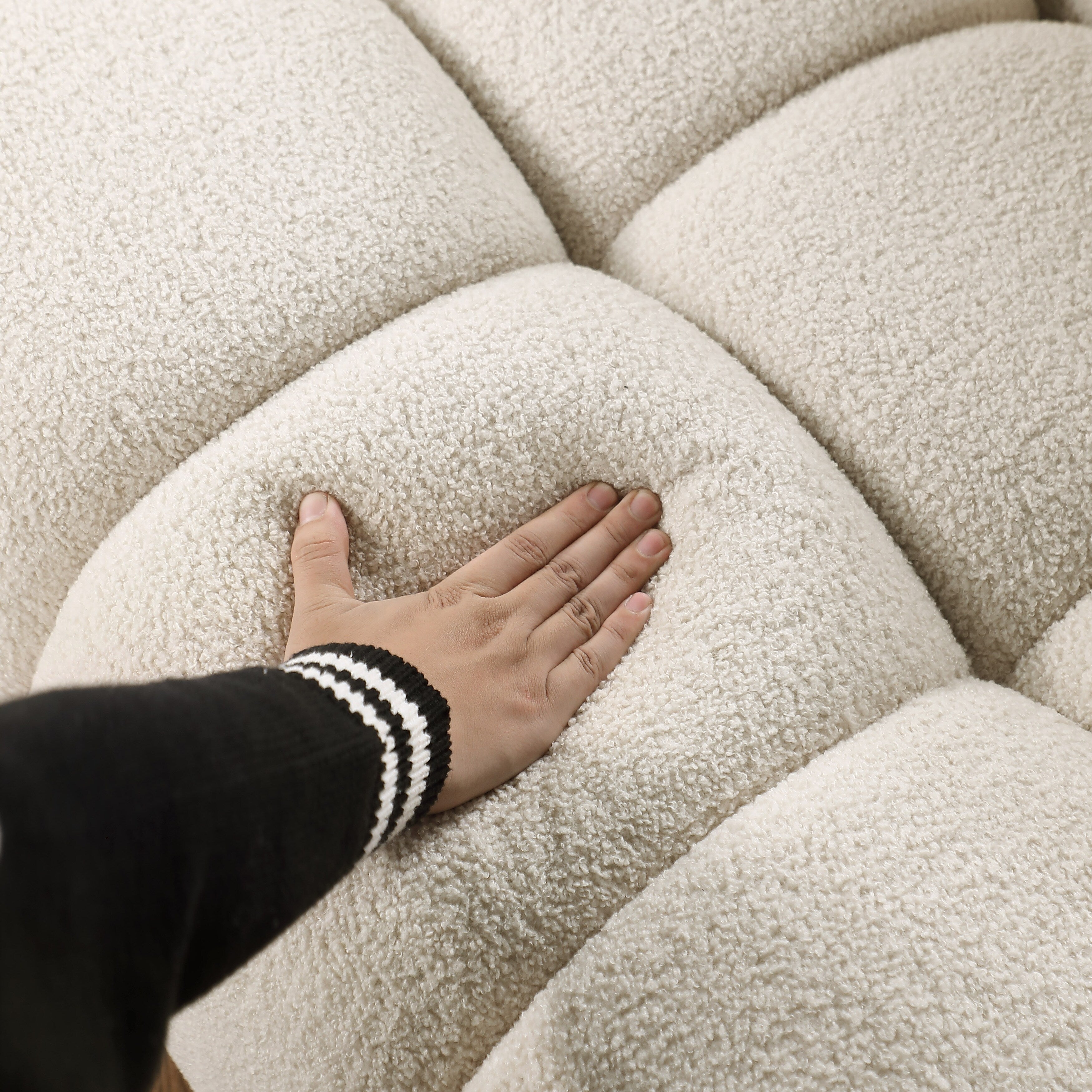 Beige Boucle 3-Seater Sofa - Marshmallow Design with Plush Cushions for Small Living Rooms | Cozy Modern Apartment Furniture for Lounge & Entertaining