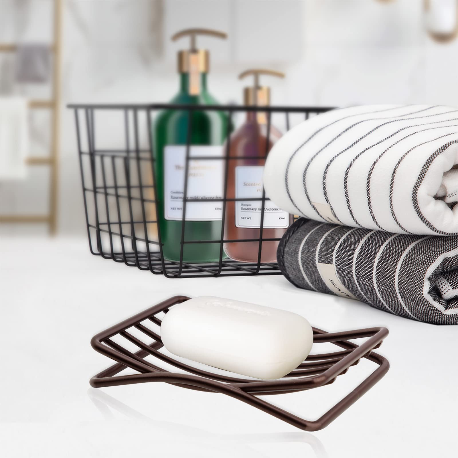 Stainless Steel Soap Dish Holder for Shower, Bathroom & Kitchen - Self Draining Soap Tray with Quick Dry Design - Bronze Bath Accessory for Sink, Bathtub & Countertop Organization