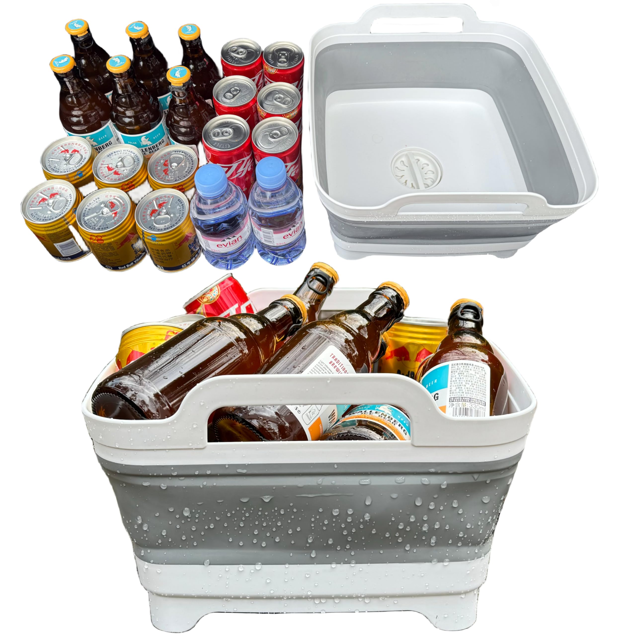 Portable Baby Bottle Wash Basin - 2.4Gal Collapsible Sink for RV & Camping | Space-Saving Dish Tub (Green/Gray) for Outdoor & Travel