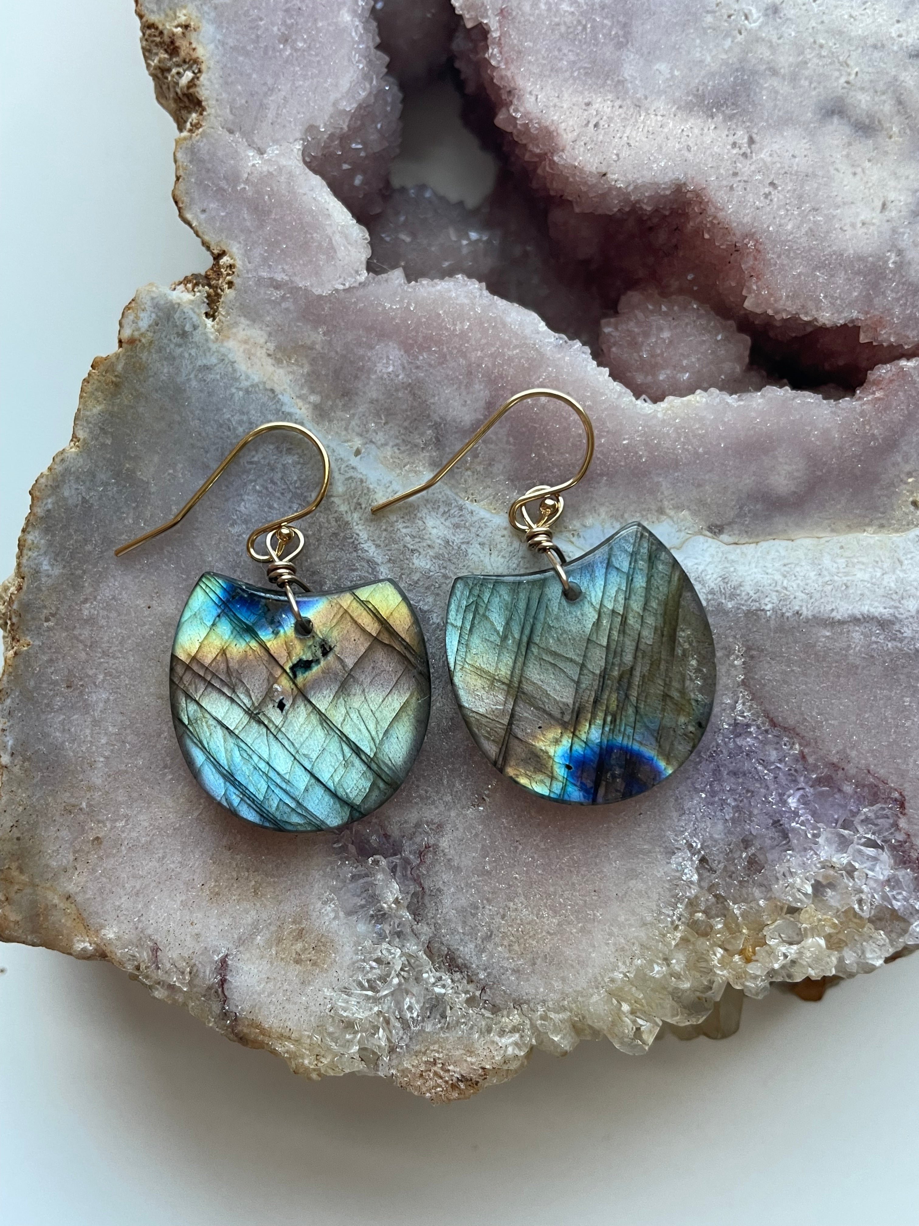 Gold Labradorite Dangle Drop Crystal Earrings for Women - Elegant Bohemian Jewelry for Party, Wedding & Everyday Wear