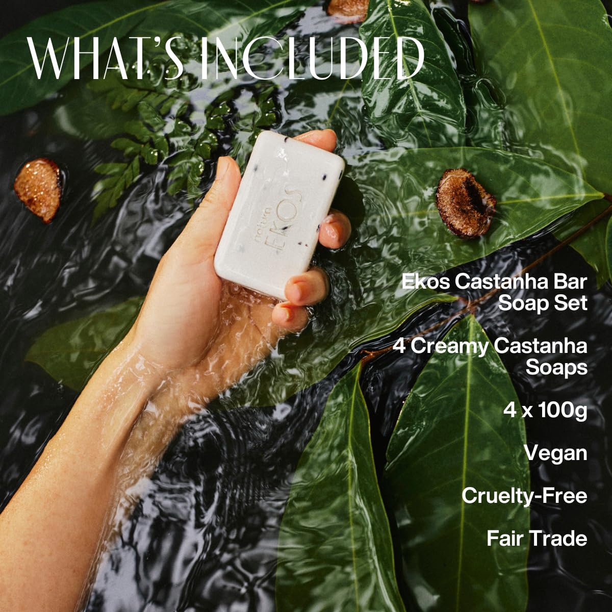 Natura Ekos Castanha Brazil Nut Creamy Bar Soap Set - 4 Pack (3.5oz/100g Each) - 97% Natural Ingredients - 100% Plant-Based Vegan Soap - Moisturizing & Nourishing for Dry Skin - Perfect for Daily Shower, Spa Day & Self-Care Routine - Brazilian Beauty Secrets