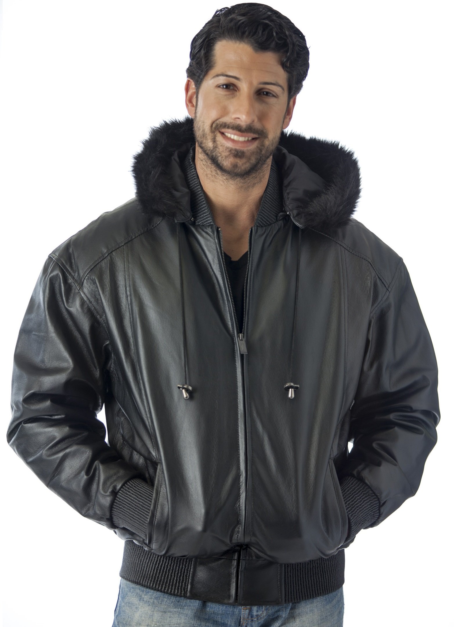 REED Men's Hooded Leather Bomber Jacket with Zip Out Lining - Stylish Winter Coat for Casual & Outdoor Wear