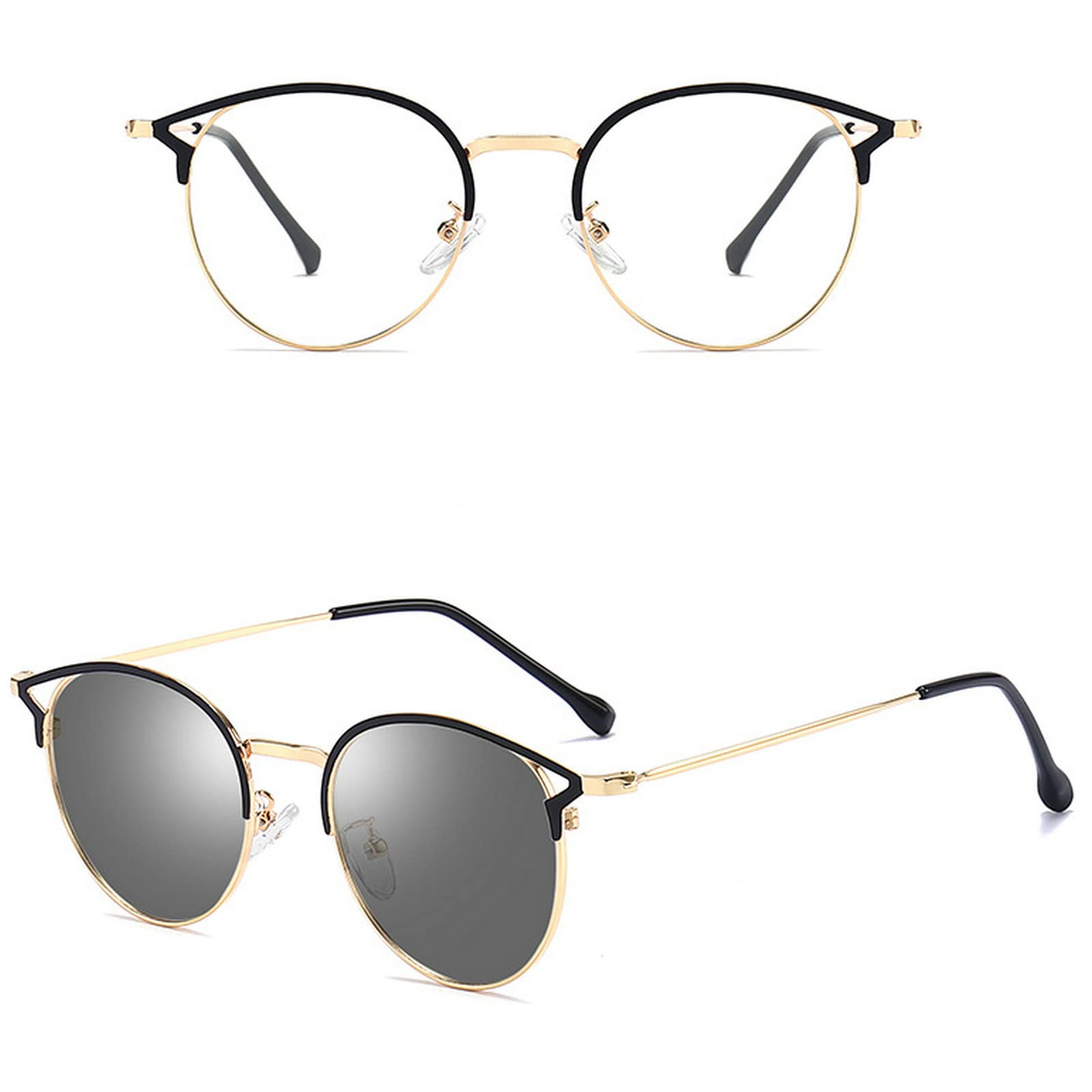 Fashionable Women's Reading Glasses with Photochromic Transition Lenses - Round Metal Frame Computer Glasses for Reading & Outdoor Use