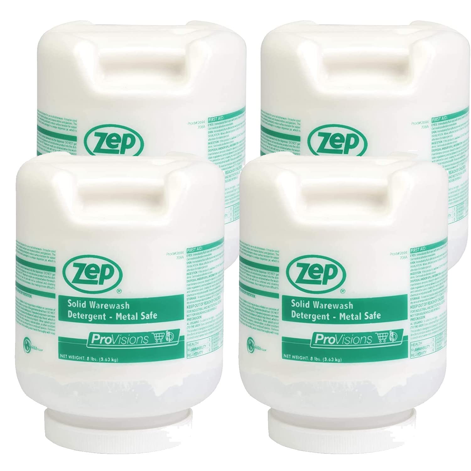 Zep ProVisions Solid Warewash Dishwasher Detergent 8LB Case (Pack of 4) - Heavy-Duty Commercial Dishwashing for Restaurants, Hotels & Food Service
