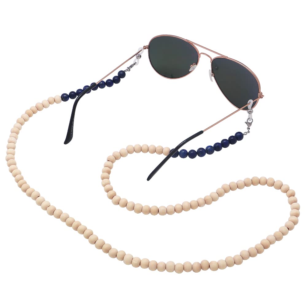 Wooden Beaded Lanyard for ID Badges & Keys - Lapis Lazuli Stone Necklace for Women - Office & Event Use
