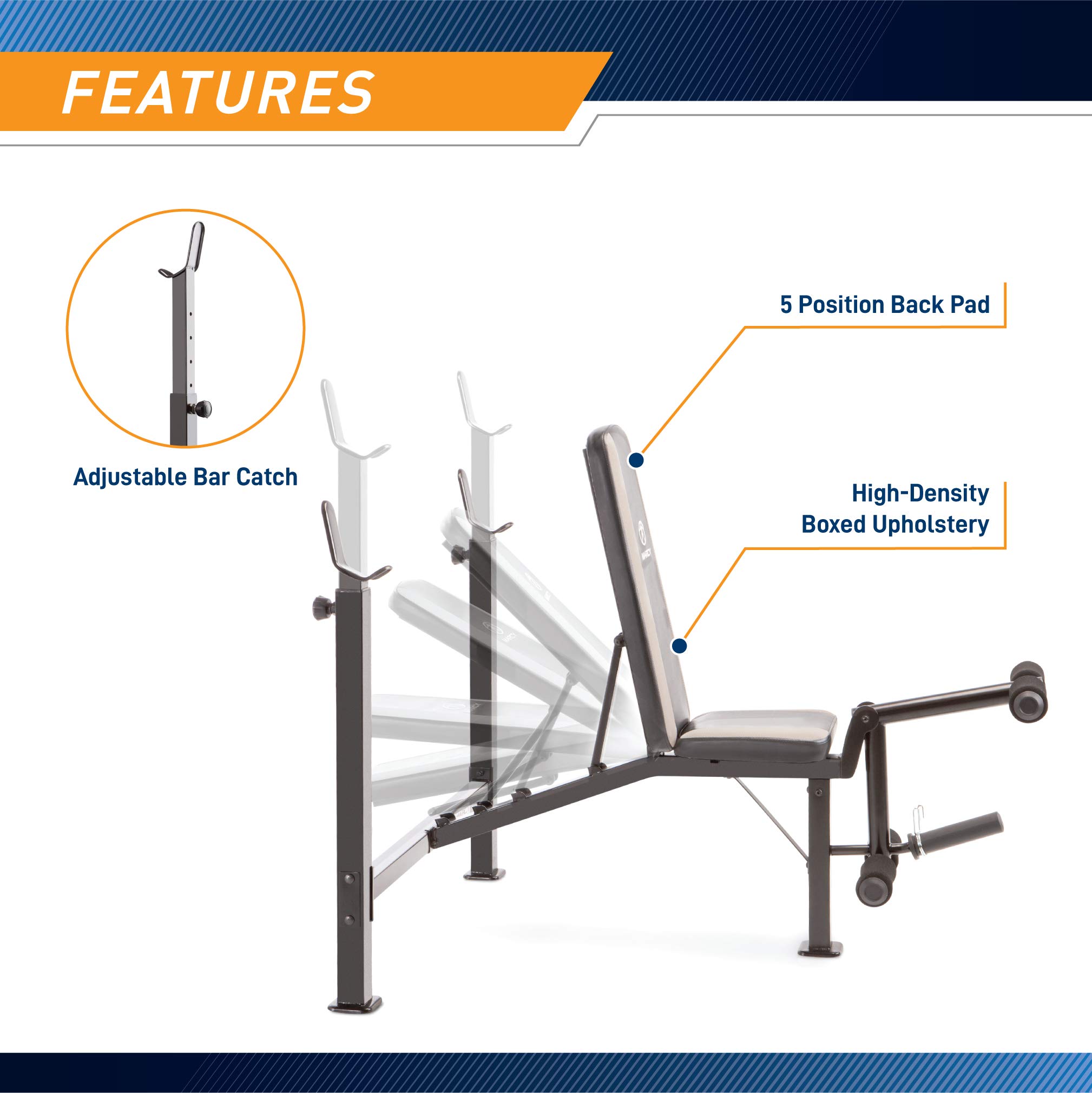 Marcy Olympic Weight Bench MWB-4491 - Adjustable Home Gym Equipment with Leg Developer for Strength Training & Full Body Workouts | Perfect for Home Gym, CrossFit & Fitness Enthusiasts