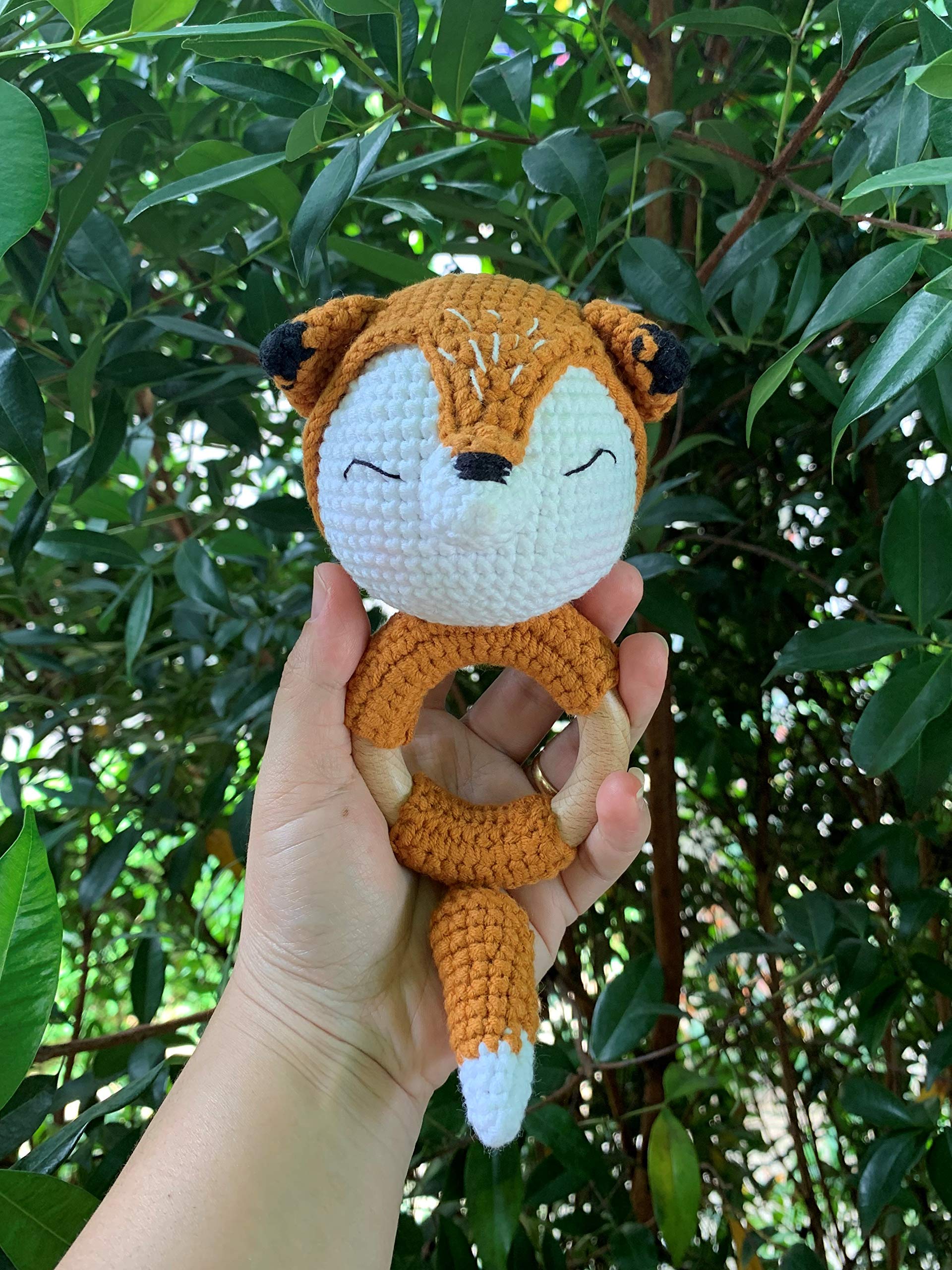 Handmade Little Fox Rattle Toy - Soft Crochet Fox Plushie for Babies & Toddlers | Perfect Baby Shower Gift, Nursery Decor & Sensory Play Toy for Newborns