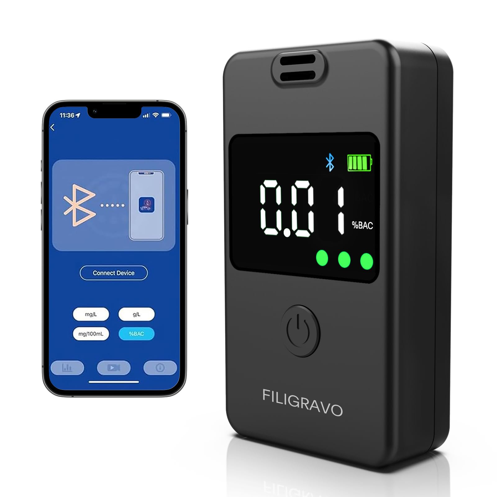 Professional-Grade Breathalyzer with High Accuracy - Portable Alcohol Tester with Bluetooth Smartphone Connection for Personal & Workplace Safety | Perfect for Parties, DUI Prevention, and Workplace Compliance