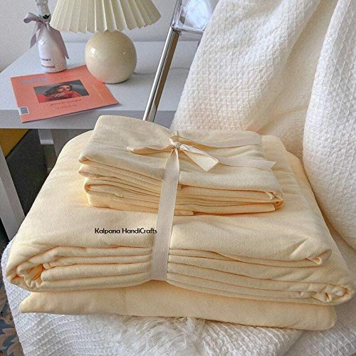 Pastel Yellow Washed Cotton Reversible Duvet Cover Set - Queen Size for Cozy Bedroom