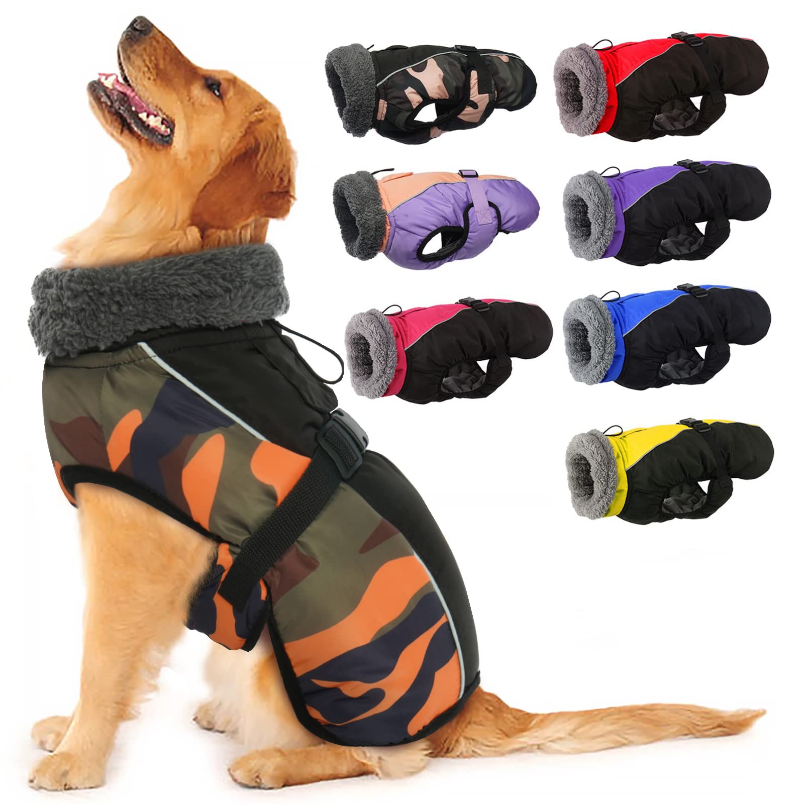 IECOii Reflective Adjustable Fleece Dog Jacket - Extra Warm Winter Coat with Buckle & Turtleneck for Small, Medium, Large Dogs - Cold Weather Protection for Outdoor Walks, Hiking & Winter Adventures