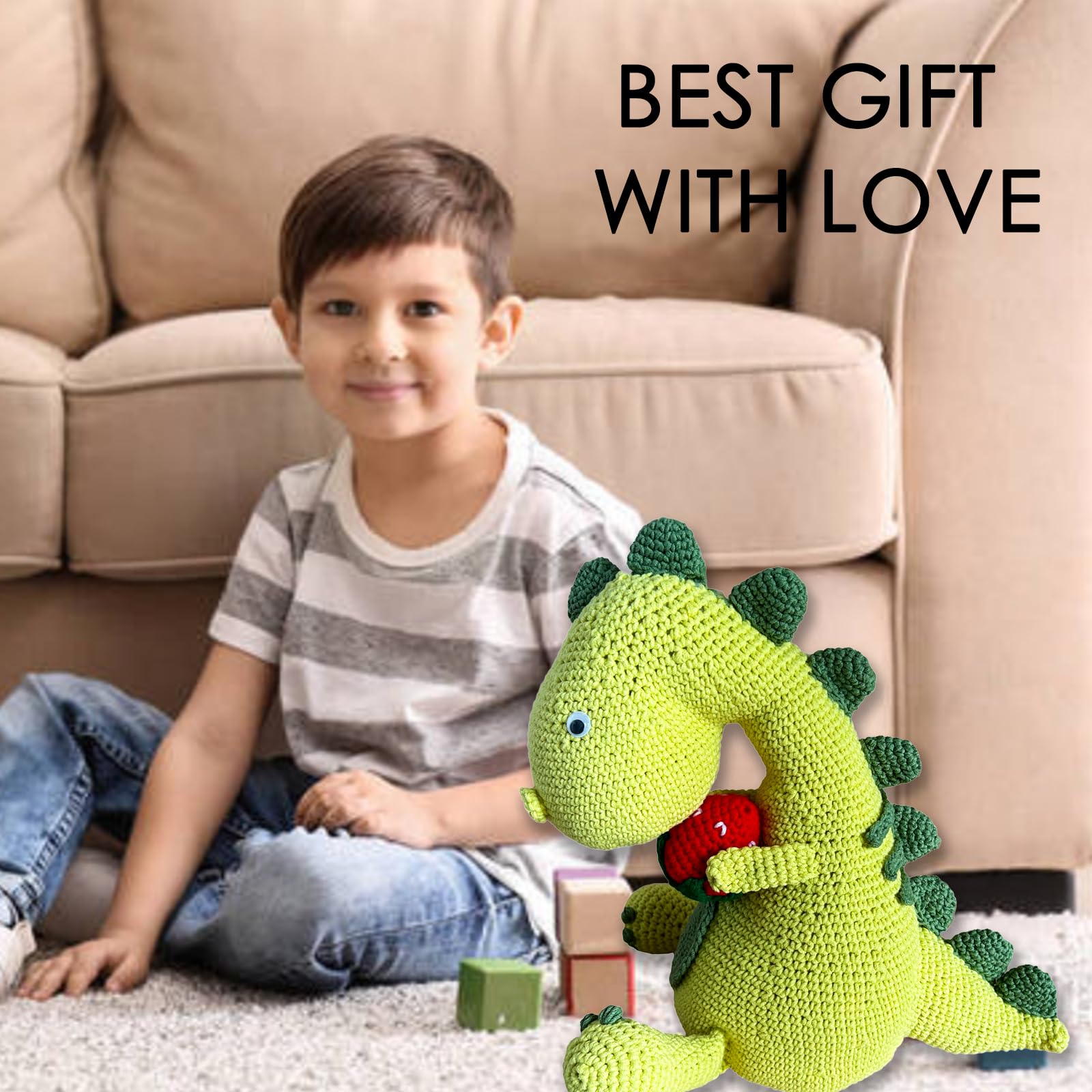 Handmade Crochet Dinosaur Doll - Emotional Support Gift for Birthday & Christmas - Party Decor