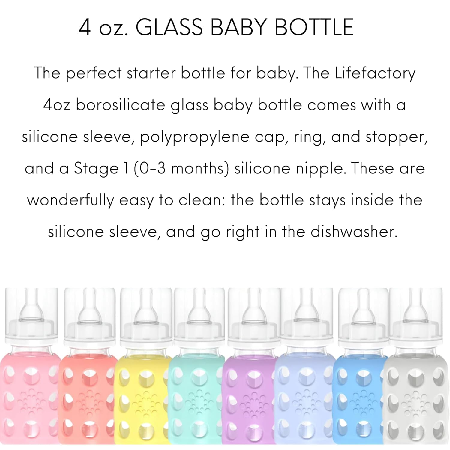 Lifactory 4oz Glass Baby Bottles with Silicone Sleeve - 2 Pack (Pink & Sky Blue) | BPA-Free, Microwave & Dishwasher Safe | Perfect for Newborns, Infants & Toddlers | Ideal for Breastfeeding, Formula Feeding & On-the-Go Use