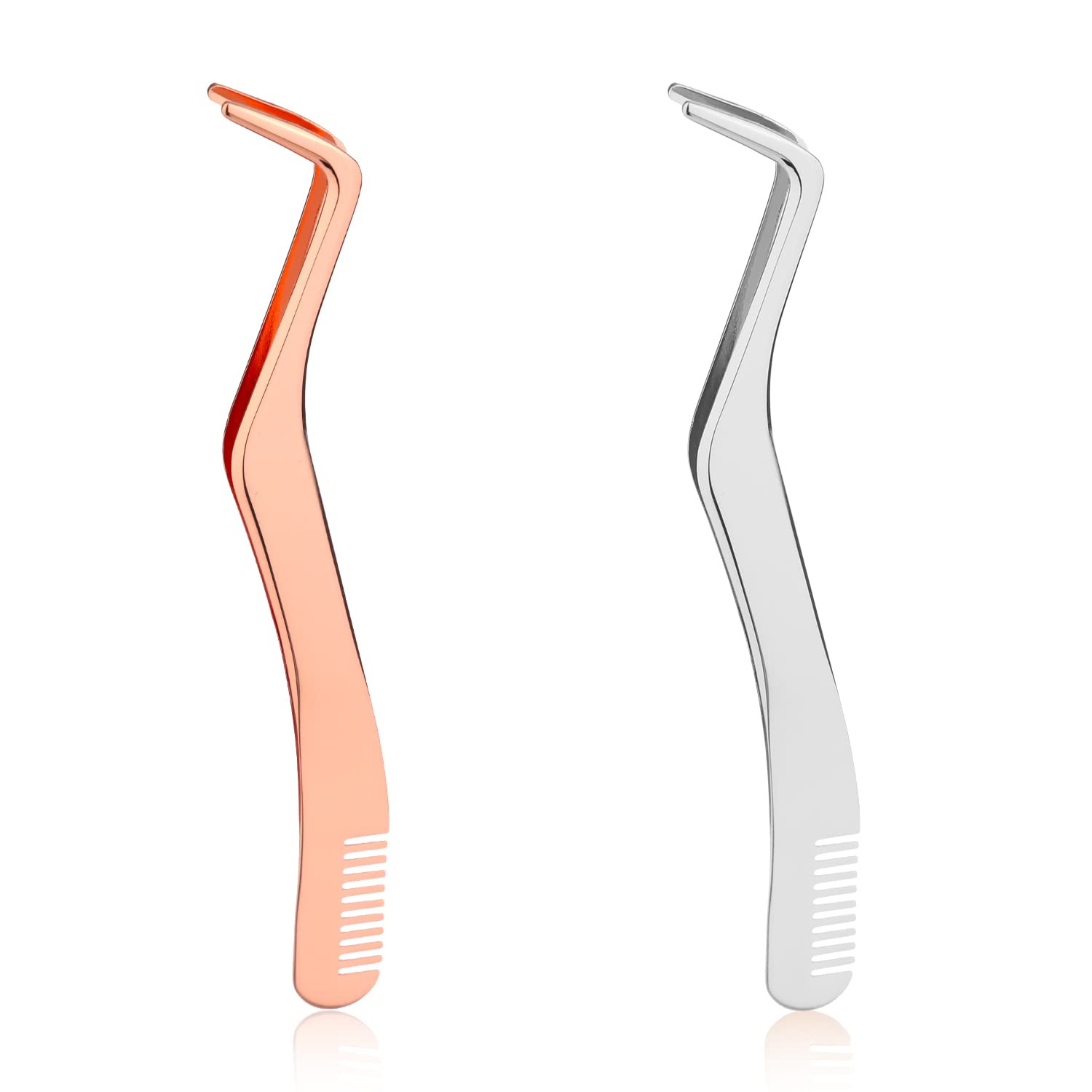 SAVITA 2-Piece Professional Lash Extension Tweezers Set - Stainless Steel 2-in-1 Eyelash Applicator & Comb for Volume, Isolation & Classic Lashes (Rose Gold/Silver) - Perfect for Salon, Home Use & DIY False Eyelash Application (D22132)