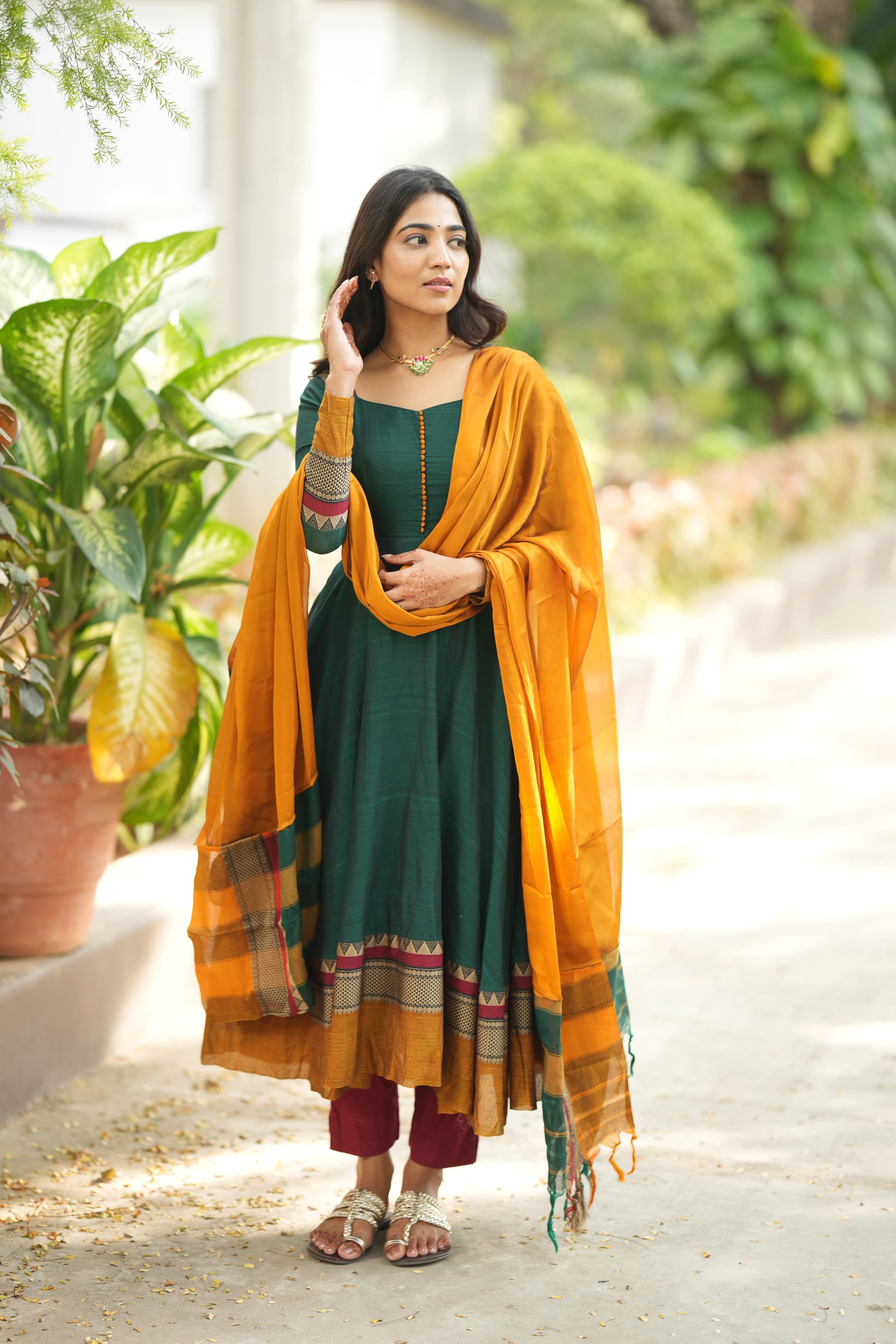 DD637 Sundari Pure Handloom Anarkali Dress - Traditional Indian Ethnic Wear for Women - Perfect for Weddings, Festivals & Special Occasions