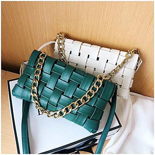 Women's Braided Shoulder Bag - Woven Crossbody Purse with Chain & 2 Removable Straps | Stylish Satchel Clutch for Casual Outings, Travel & Everyday Use