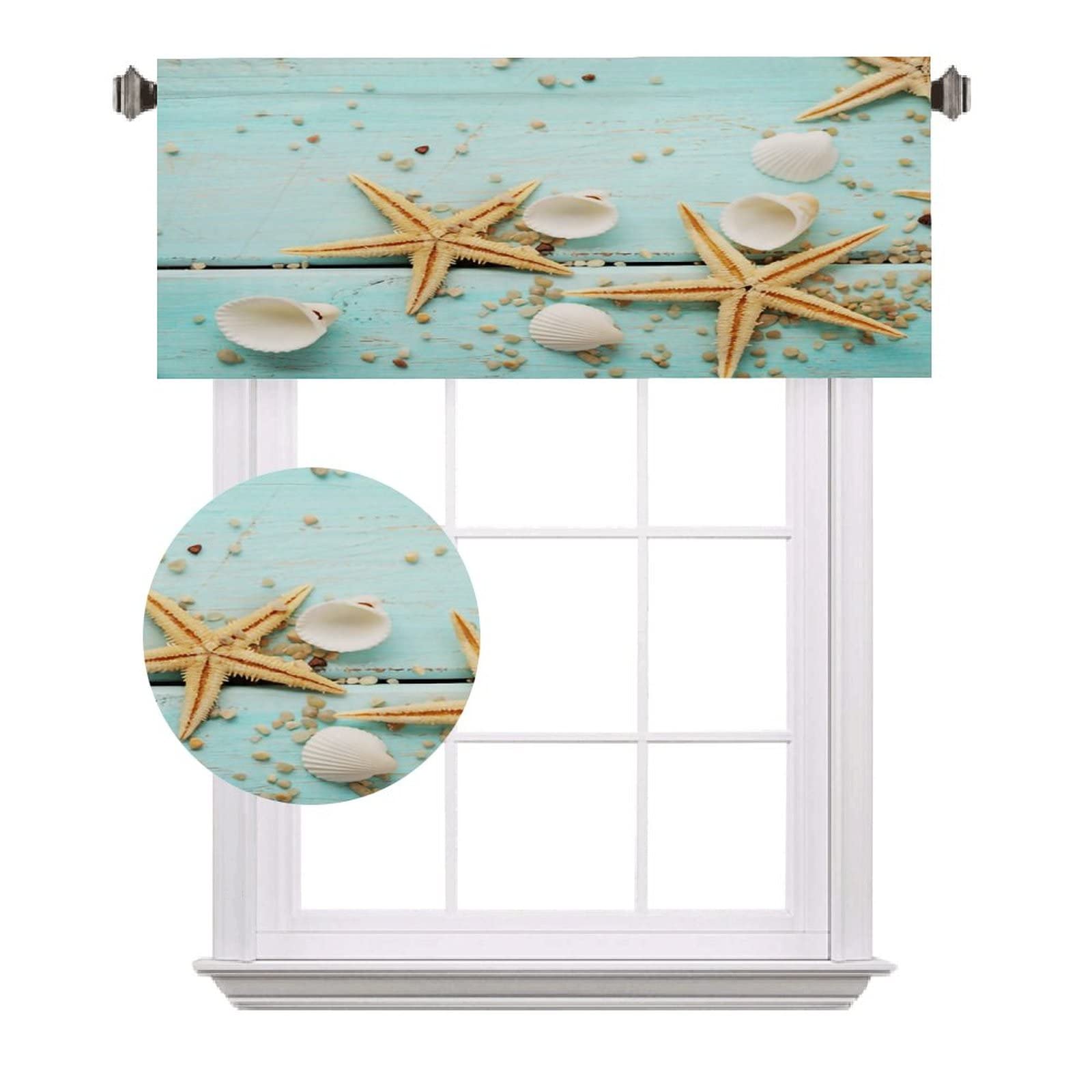 Starfish & Seashell Beach-Themed Kitchen Curtain Valance - 60