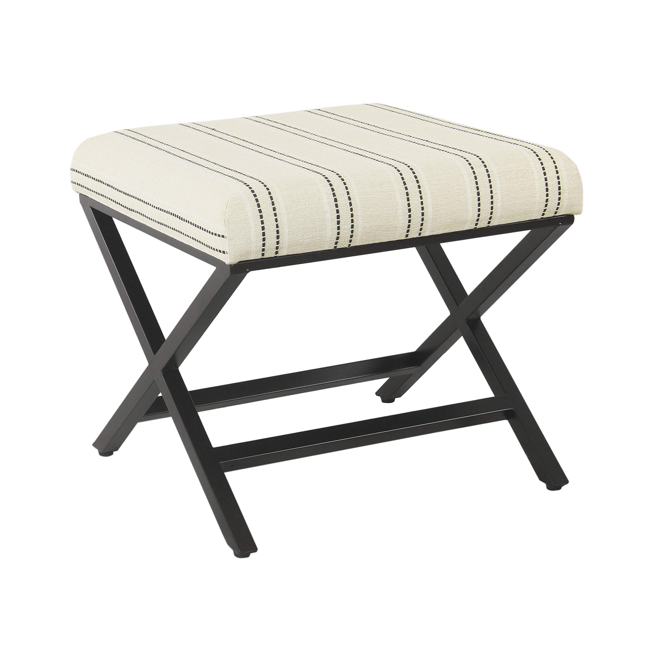Modern Square Ottoman with Metal X Base - Stylish Home Decor for Living Room & Bedroom - Black and White Stripe Storage Bench - Perfect for Extra Seating, Footrest or Coffee Table Alternative