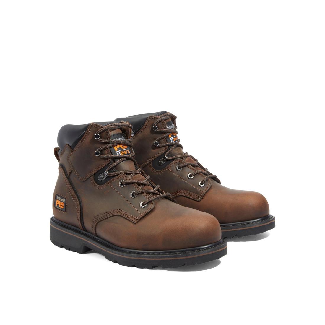 Pit Boss 6 Inch Steel Toe Work Boots for Men - Brown Safety Shoes with Slip Resistant & Electrical Hazard Protection - Ideal for Construction, Warehouse & Outdoor Work