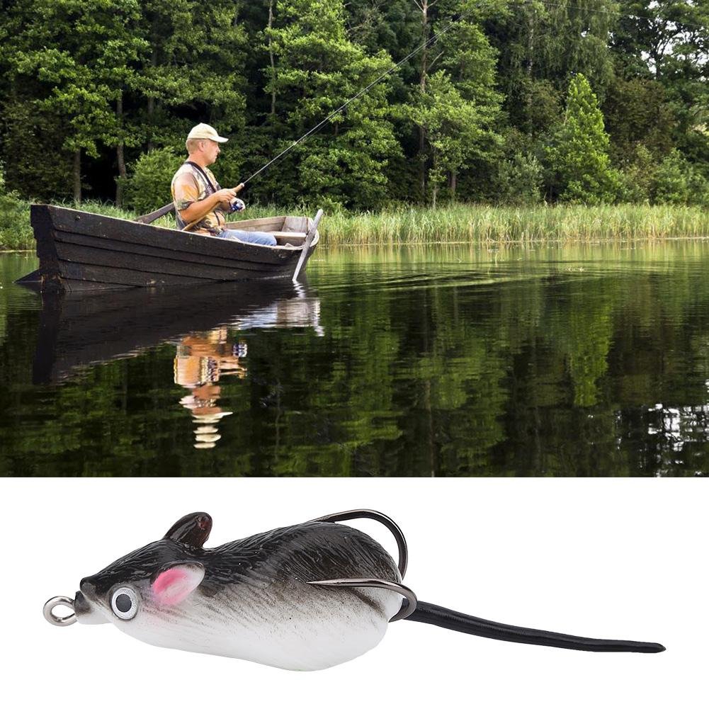 Artificial Floating Mouse Fishing Lures with Double Sharp Hooks - Saltwater & Freshwater Bass Fishing Bait (Dark Gray) - Perfect for Topwater Bass, Pike, and Muskie Fishing in Lakes & Rivers