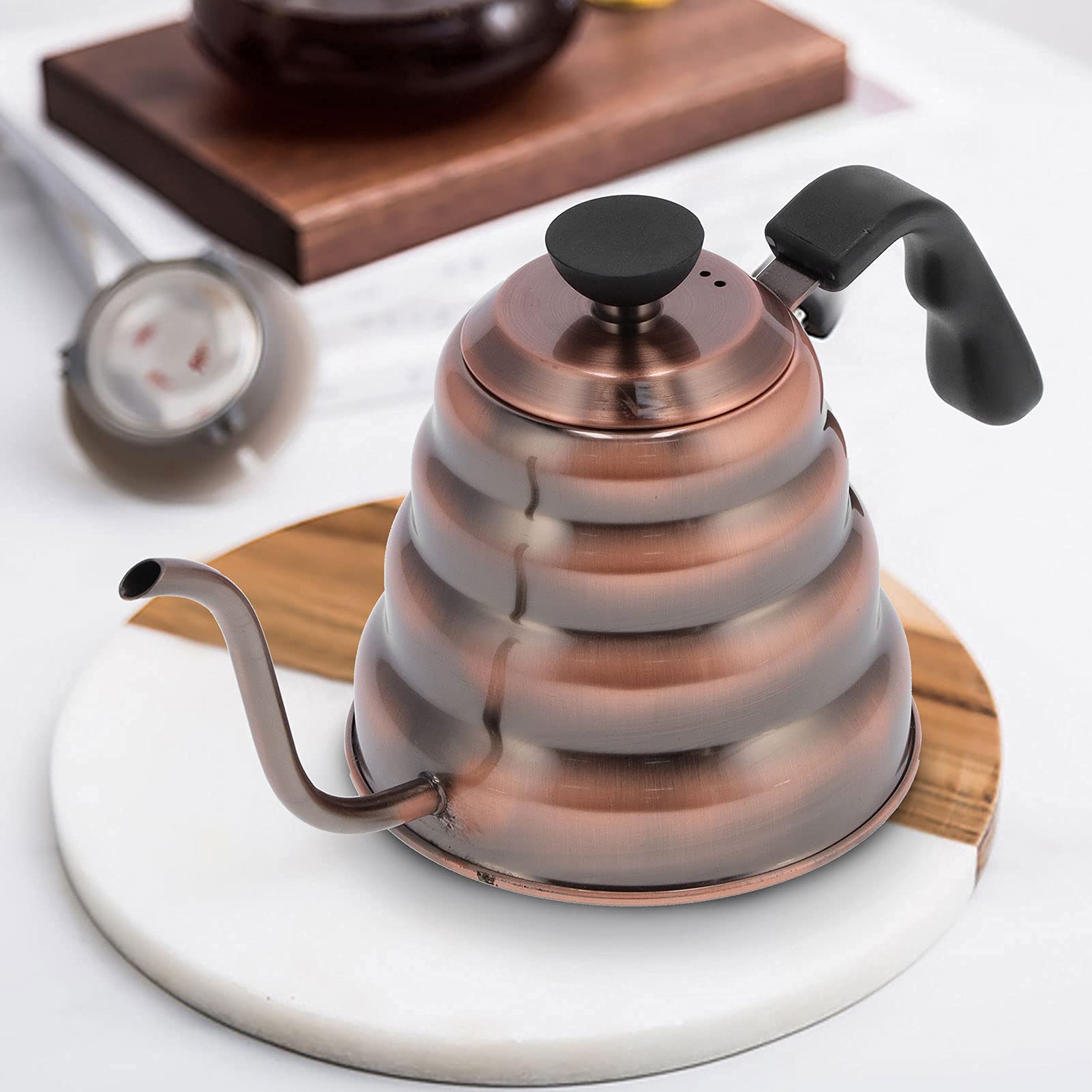 Premium Bronze Gooseneck Pour Over Coffee Kettle - Stainless Steel Drip Kettle for Precise Brewing | Perfect for Home Baristas, Specialty Coffee Shops & Milk Tea Cafés | Ideal for Pour Over, Chemex & V60 Coffee Making