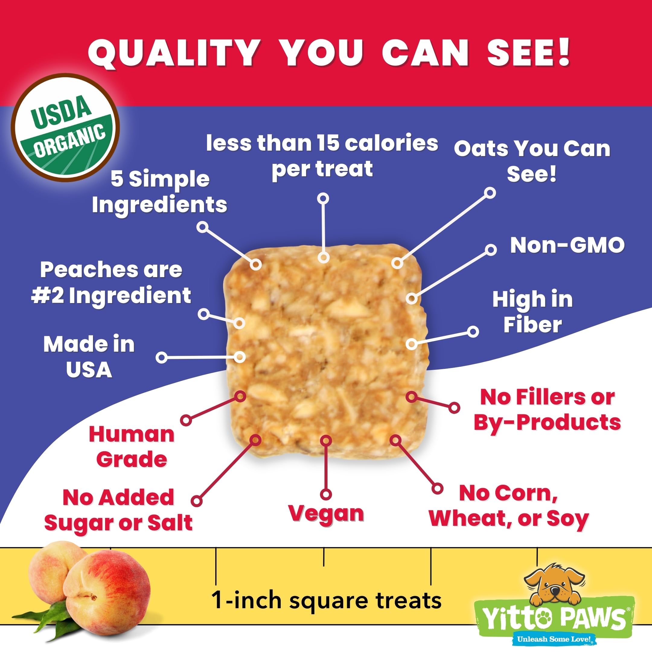 Organic Crunchy Peanut Butter Dog Treats with Peach & Oats - All Natural, Vegan, Low Calorie Training Biscuits for Dogs - USA Made, Human-Grade, No Sugar Added - Perfect for Training, Rewards & Healthy Snacking
