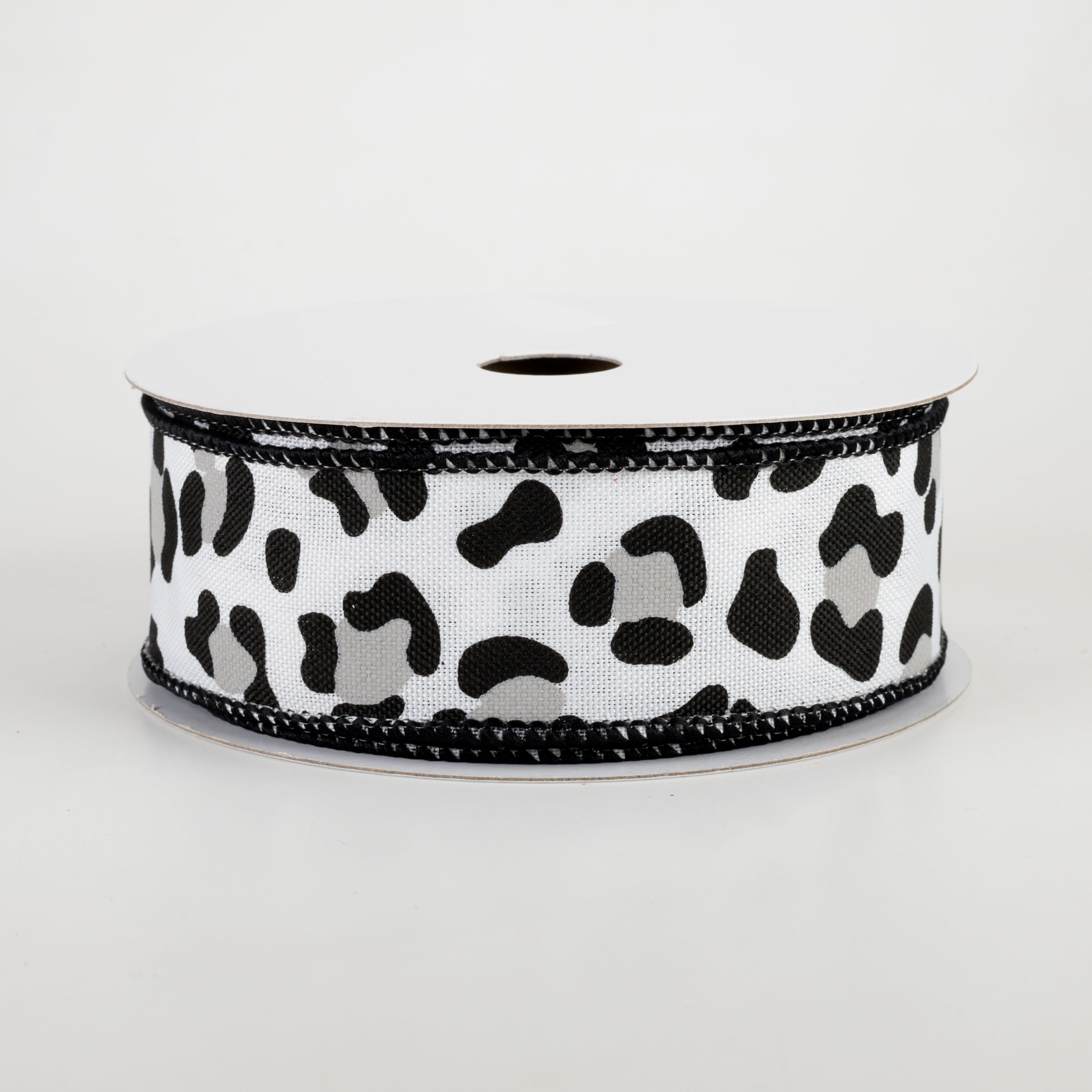 1.5 Inch Leopard Print Ribbon - White, Black, Grey (10 Yards) for Gift Wrapping, DIY Crafts, Hair Bows & Party Decorations