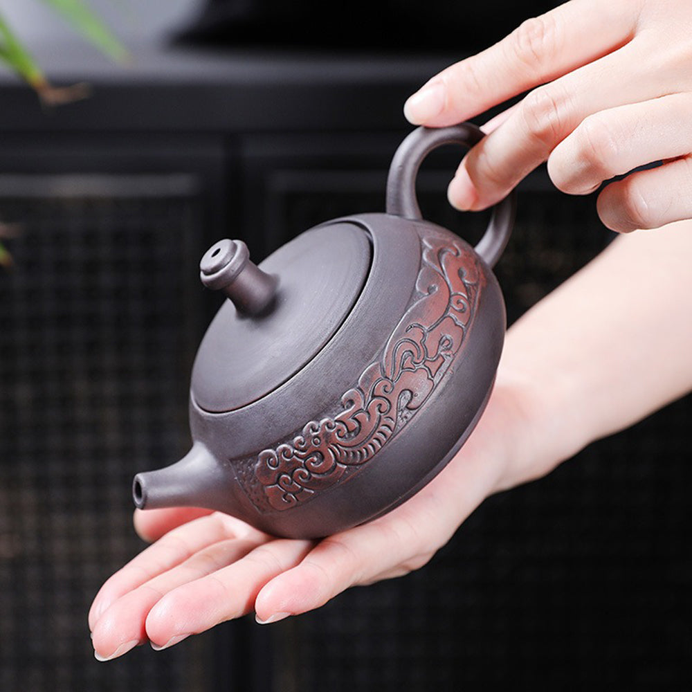 Premium Yixing Purple Clay Relief Lotus Tea Set - Handcrafted Chinese Gongfu Tea Ceremony Set for Brewing Oolong, Pu-erh & Black Tea - Perfect for Home, Office & Meditation