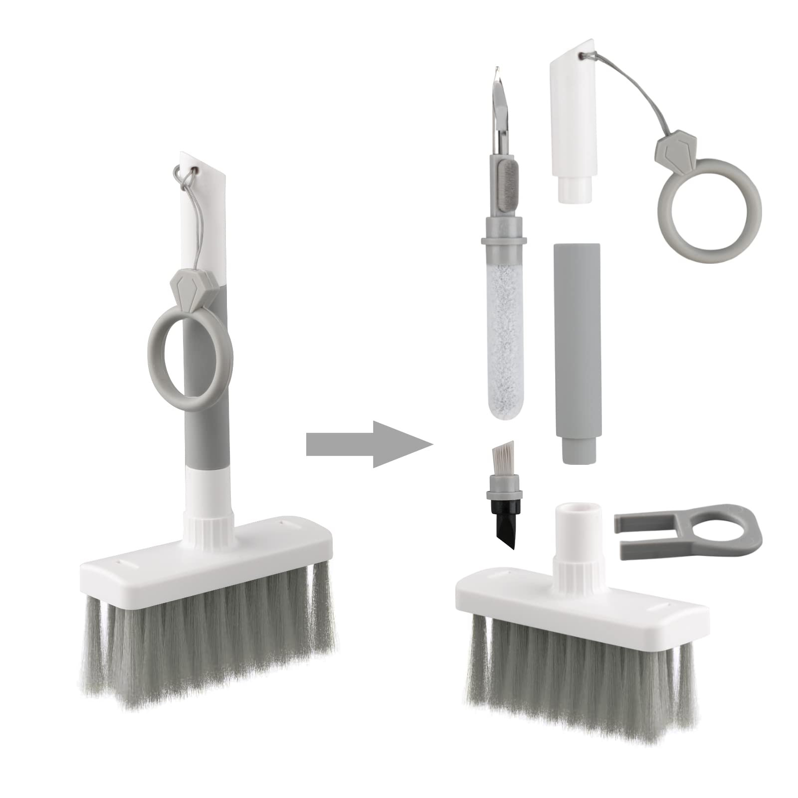 7-in-1 Keyboard Cleaner Kit - Soft Brush, Keycap Puller & Microfiber Duster for Laptop, AirPods, Bluetooth Headset, Camera Lens & Lego Cleaning | Computer Accessories & Maintenance Tools (Grey) | Perfect for Office, Gaming Setup & Electronic Device Care