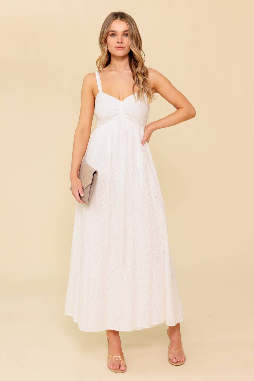 LOVE OF MINE Ivory Eyelet Midi Dress - Elegant Summer Wedding Guest Dress for Women | Perfect for Beach Parties, Garden Events & Romantic Dates