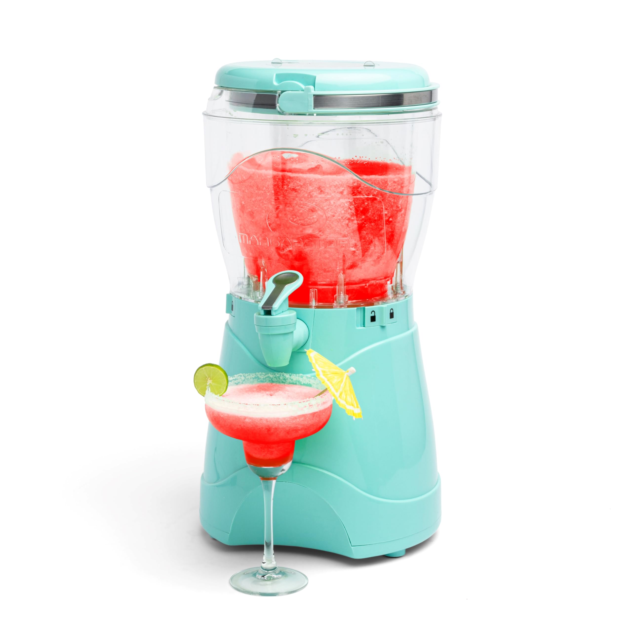 Nostalgia 128-Ounce Frozen Drink Maker & Margarita Machine - Stainless Steel Slushy Maker with Flow Spout - Double Insulated & Easy Clean - Aqua Blue - Perfect for Home Parties, Summer Cocktails & Frozen Treats