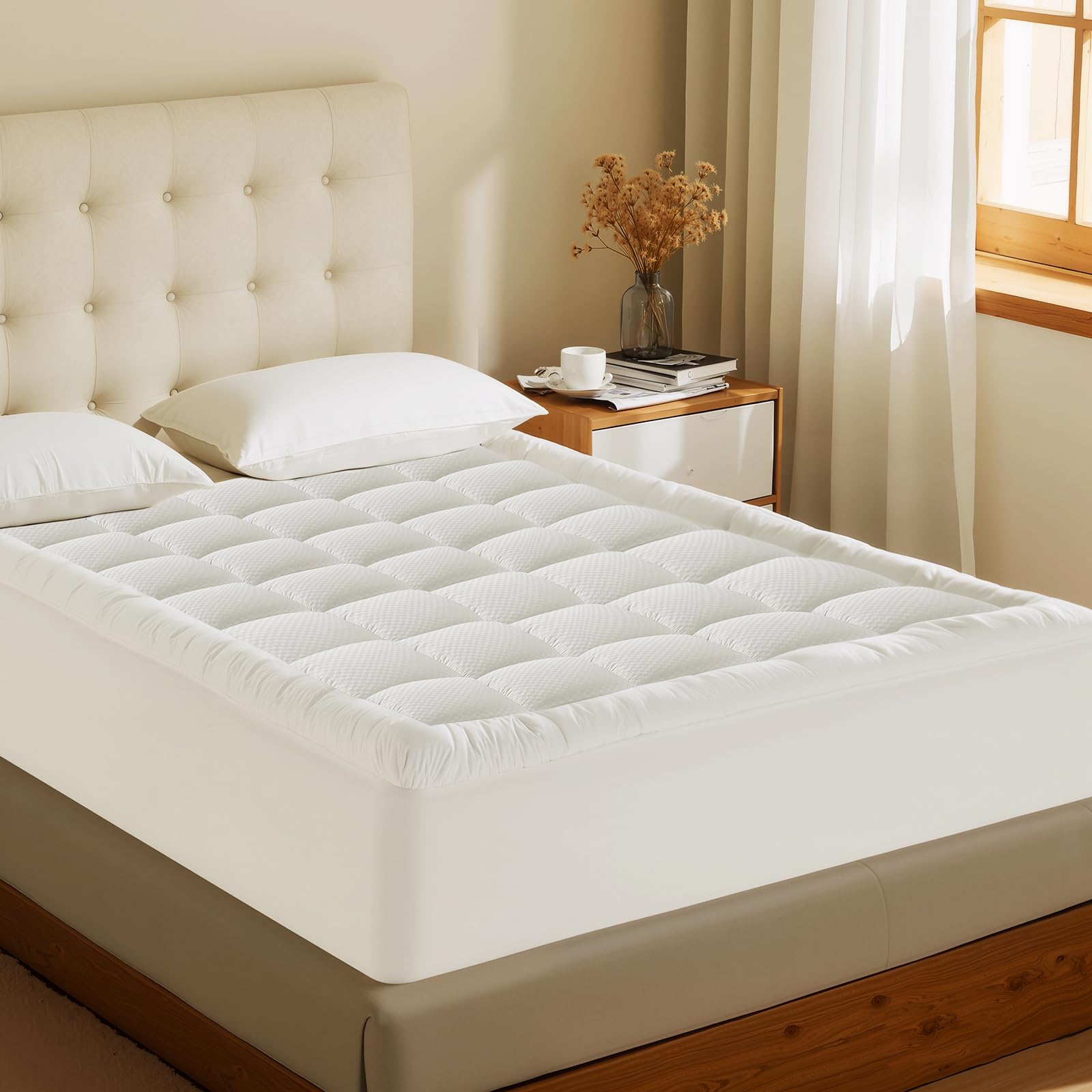 MATBEBY Twin XL Cooling Mattress Pad - Breathable Quilted Mattress Topper & Protector with 8-21
