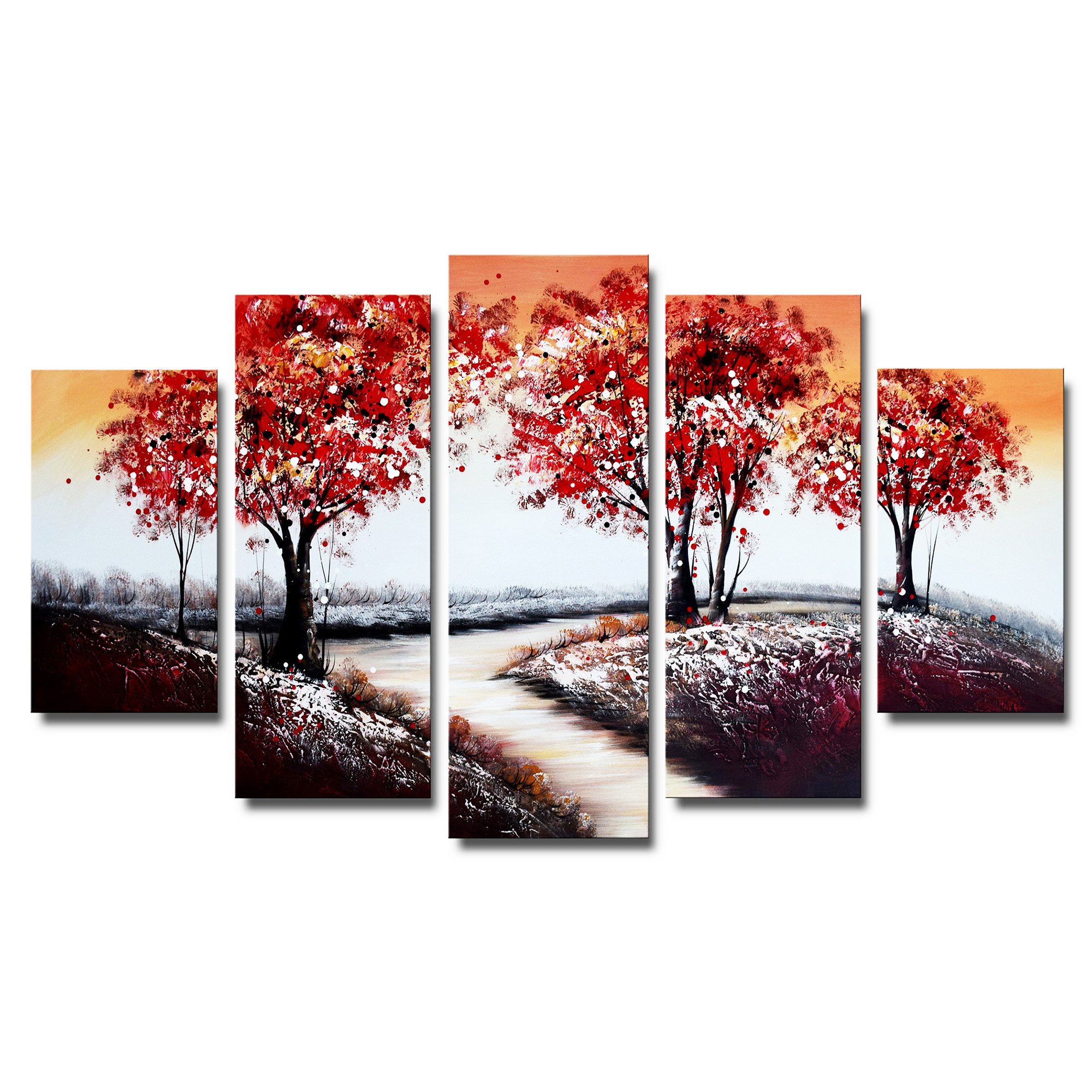 Designart Handpainted Fall Forest Road Landscape Oil Painting - Autumn Wall Art Decor for Living Room, Bedroom & Office