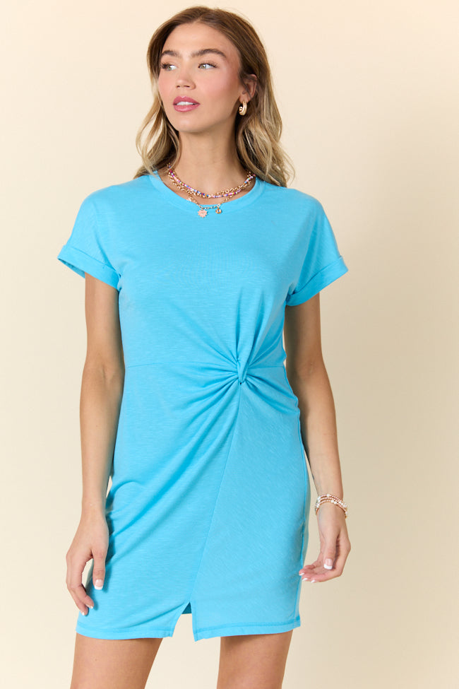 Knot My Type Blue T-Shirt Dress for Women - Stylish & Comfortable Casual Wear - Perfect for Outings, Dates, and Everyday Fashion