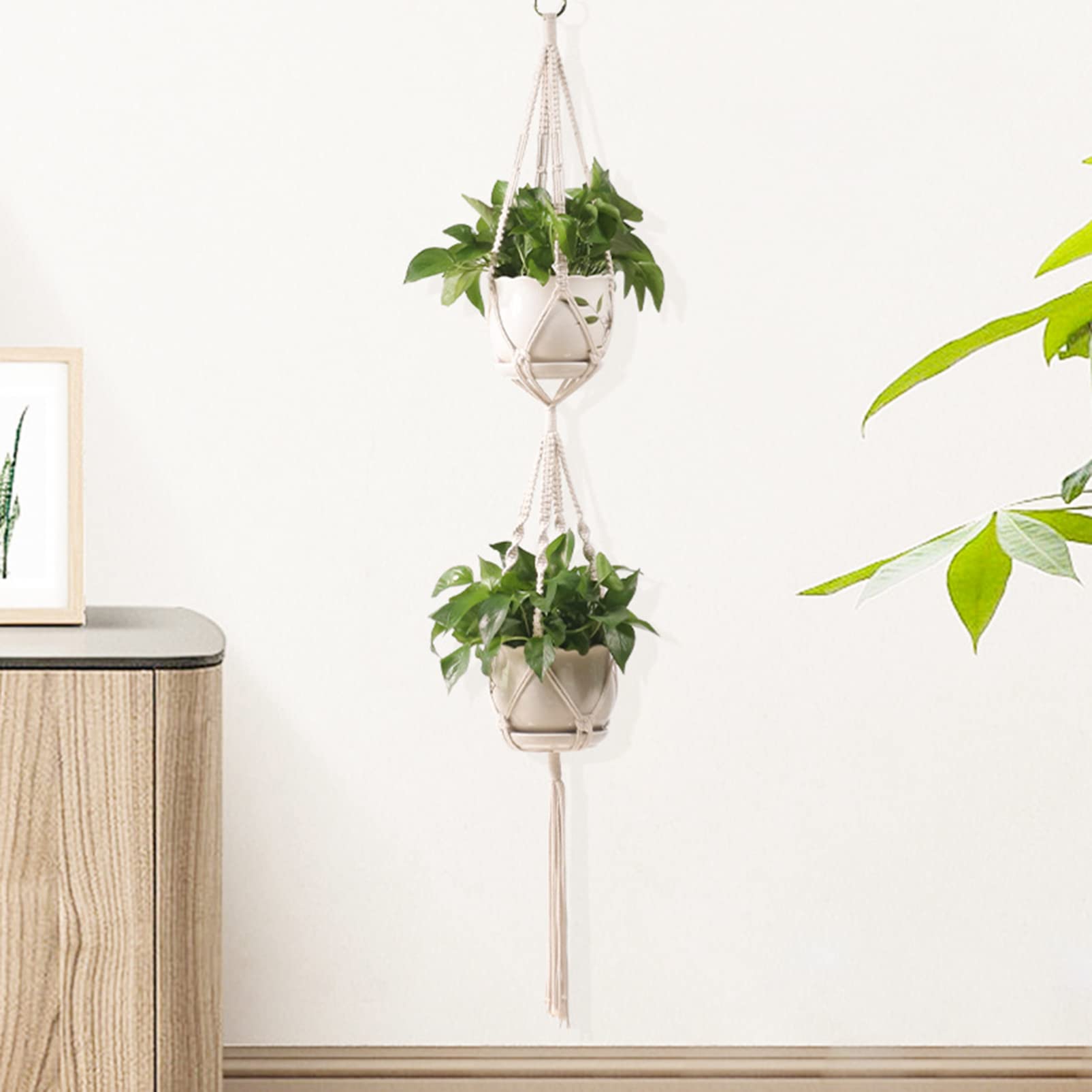 Handmade Macrame Plant Hangers - Bohemian Cotton Rope Hanging Planter for Indoor & Outdoor Decor - Flower Pot Holder for Living Room, Patio, Balcony & Garden Decorations