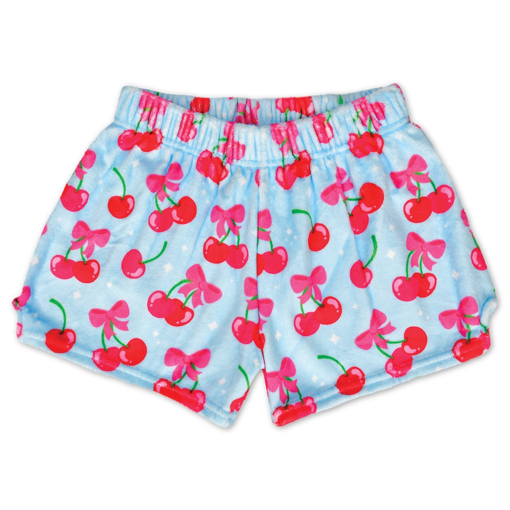 Ice Cream Cheerful Cherry Print Plush Shorts for Women - Soft Lounge Pajama Shorts for Summer, Sleepwear & Home Comfort