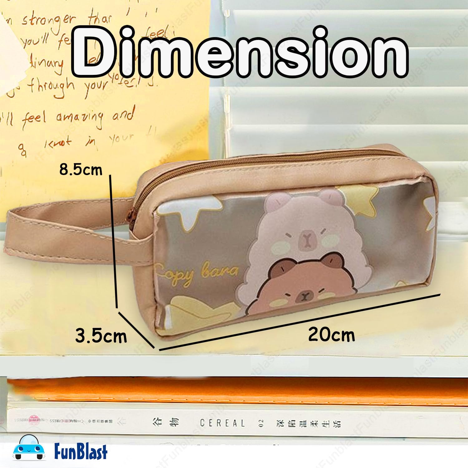FunBlast Cute Kawaii PVC Pencil Bag - Transparent Zipper Pouch for School, Office & Travel - Makeup Organizer, Stationery Holder for Students, Girls & Adults (Random Design) - Perfect for Backpack, Desk & Gift Giving